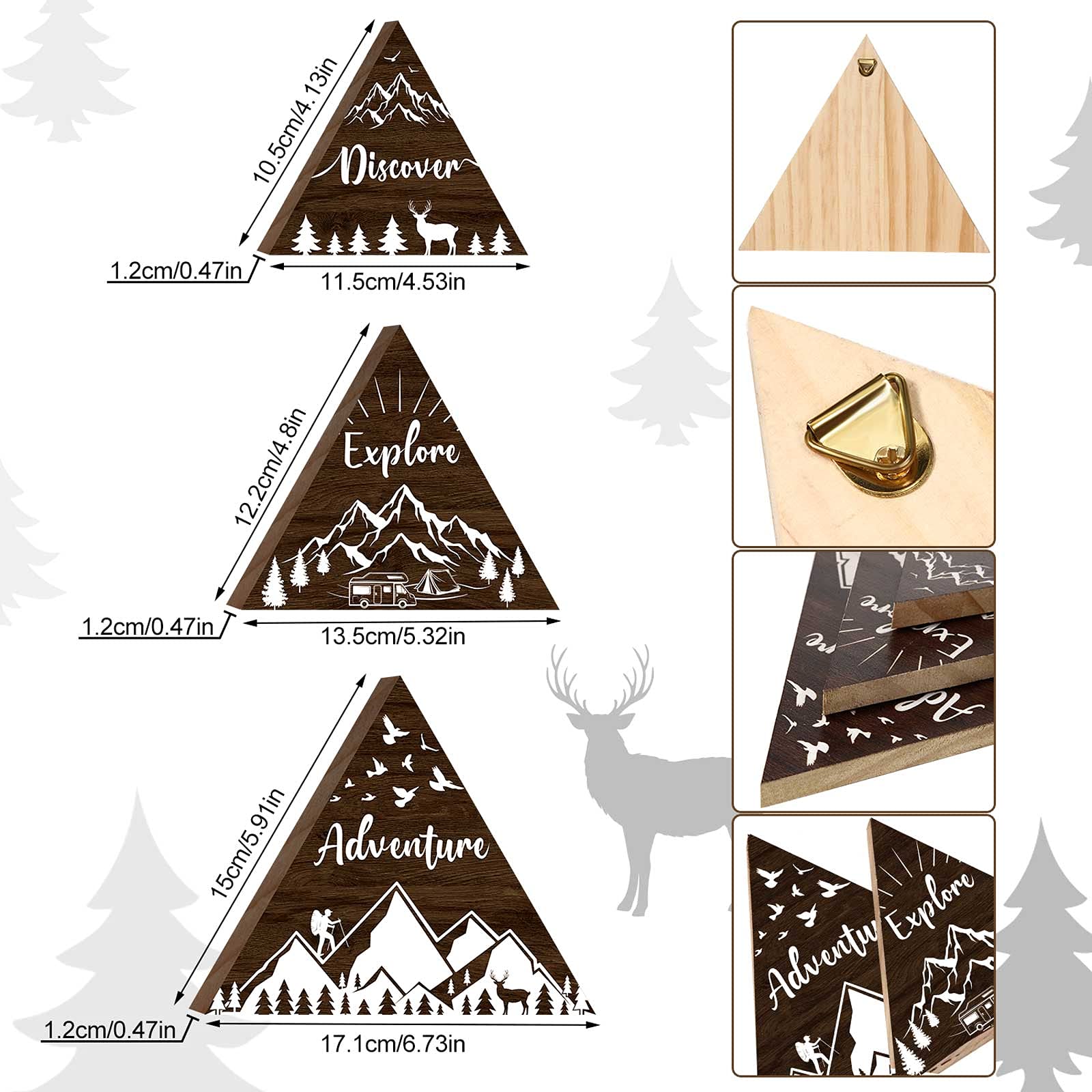 Jetec 3 Pcs 3 Size Wooden Mountain Shelf Decorations Woodland Adventure Travel Mountain Sign for Home Bedroom Bathroom Shelf Wal