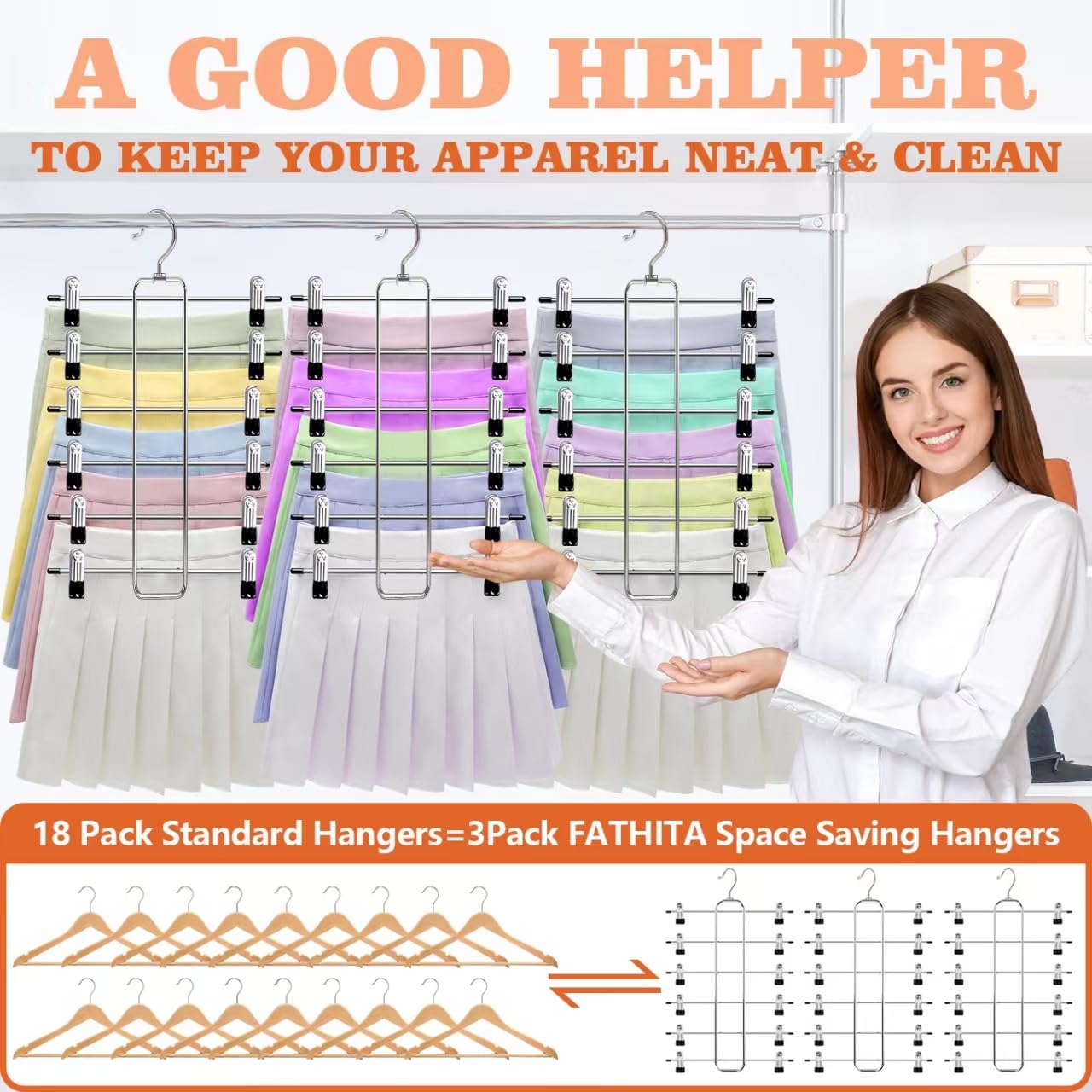 3 Pack Pants-Hangers-Space-Saving,6 Tier Skirt-Hangers With Clips For Closet-Organizers-And-Storage,Foldable Dorm-Room-Essential