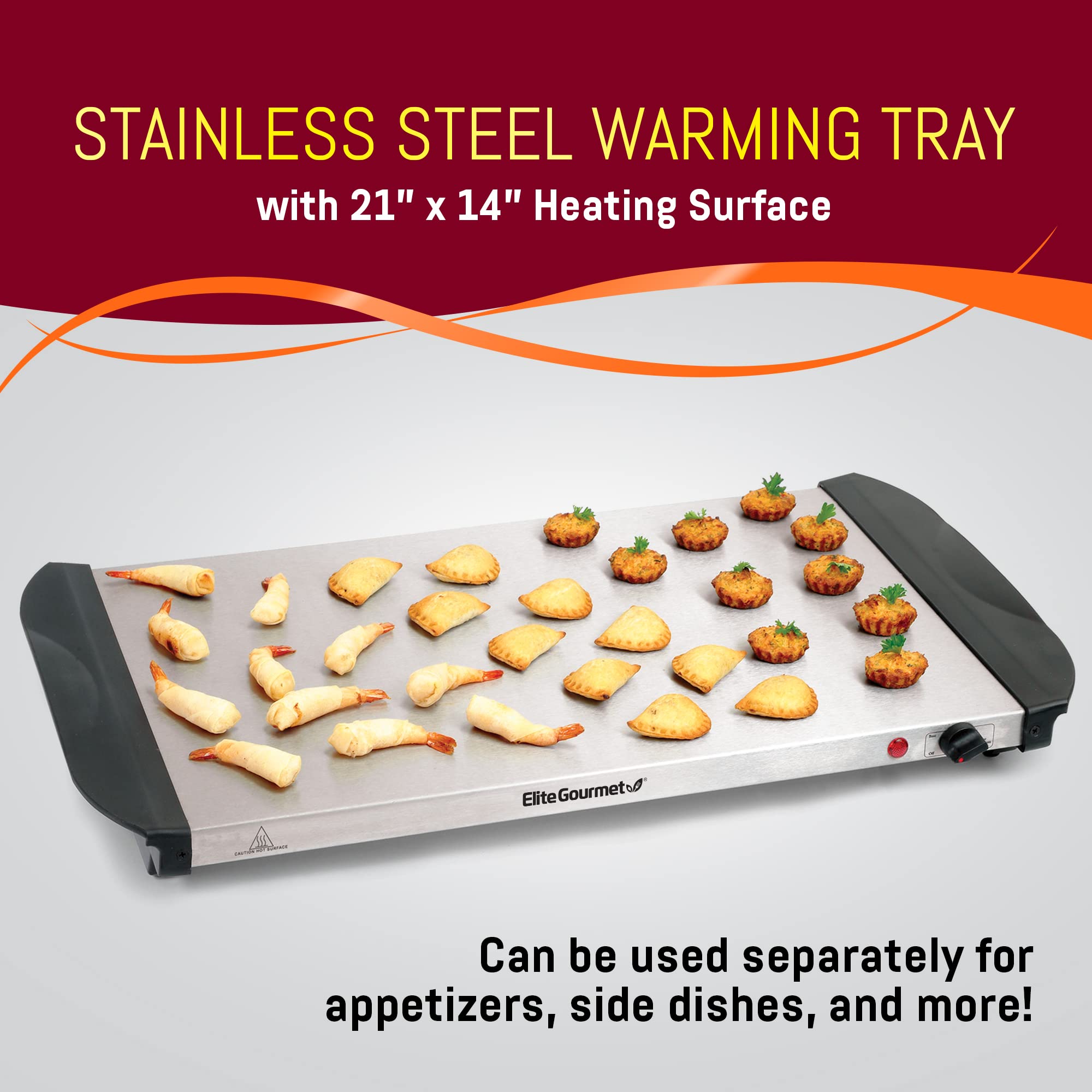 Elite Gourmet Ewm-6171# Triple 3 X 2.5 Qt. Trays, Buffet Server, Food Warmer Temperature Control, Clear Slotted Lids, Perfect Fo