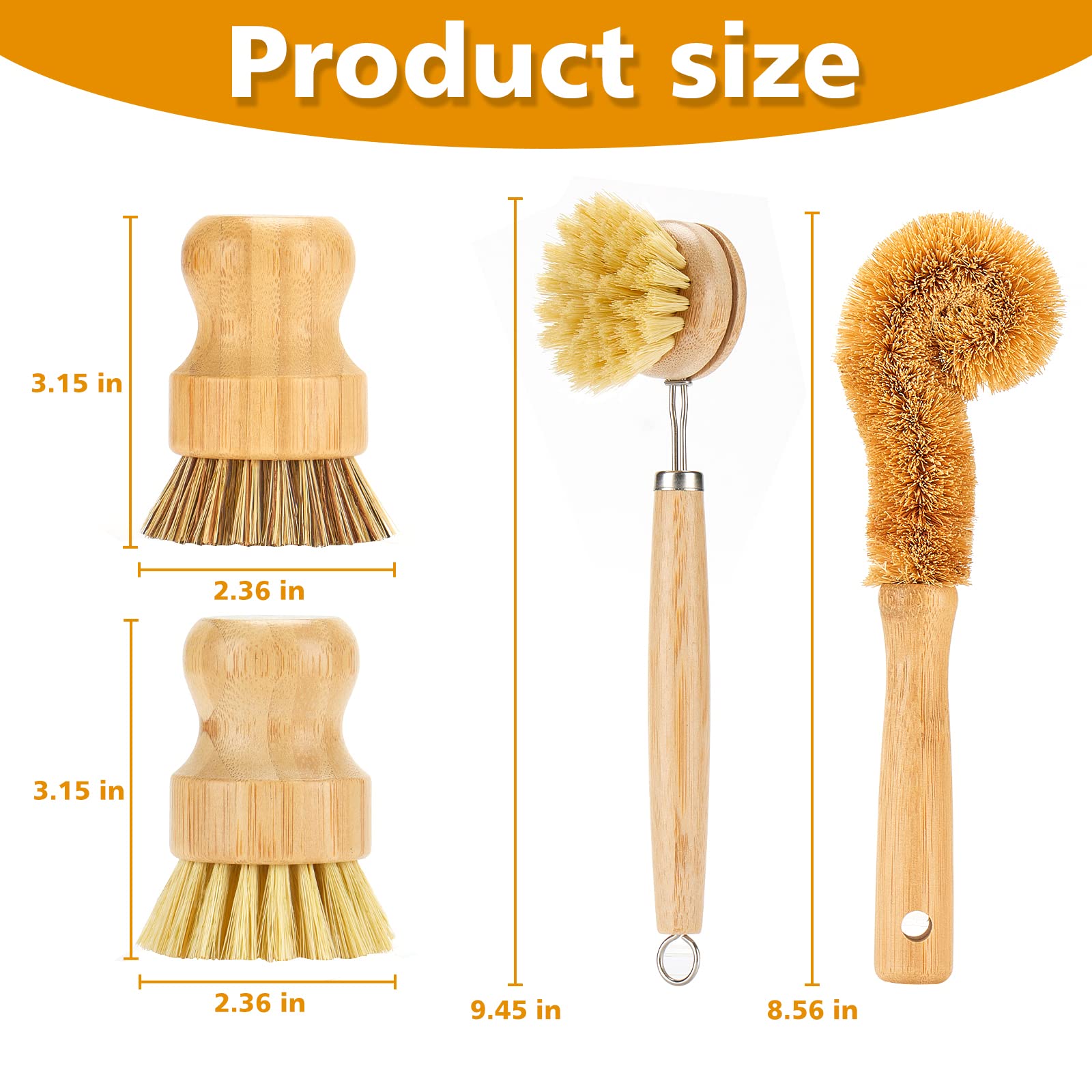 Samebuteco Bamboo Dish Brushes Sets 4 Tools In One Kitchen Clean Dish Scrubber For Pots Pans Bottles With Natural Bristles (Bamb
