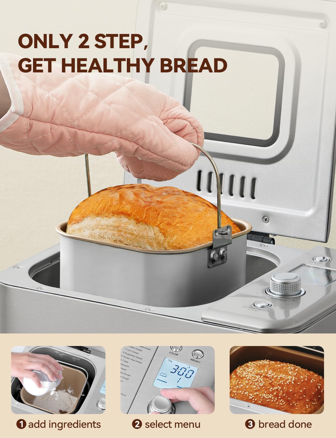 Neretva Bread Maker, [20-In-1 & Dual Heater & 2Lb]Smallest Size Bread Machine Nonstick Ceramic Pan Bread Maker Machines All Meta