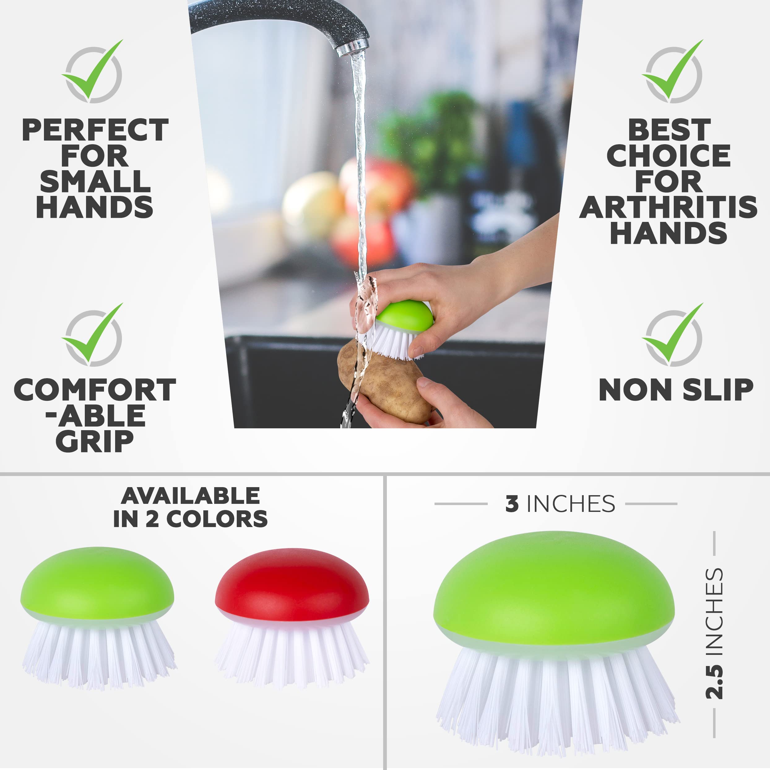 Vegetable Brush Scrubber For Food - 2Pcs Set Fruit And Veggie Brush - Silicone Top And Ultra-Strong Bristles Potato Scrubber - P