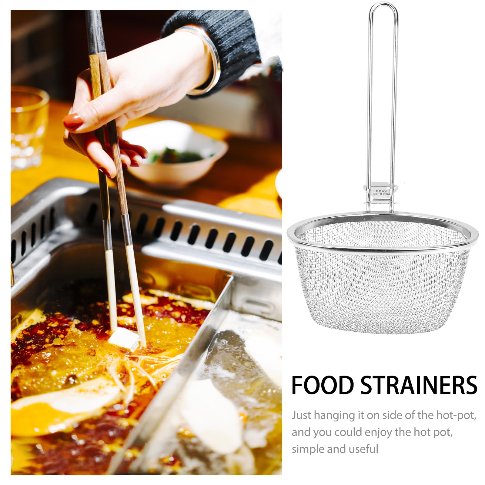 Hemoton Stainless Steel Fine Mesh Spider Strainer Mesh Pasta Basket Flat Cylinder Wok Colander Fry Basket For Pasta Noodles Dump