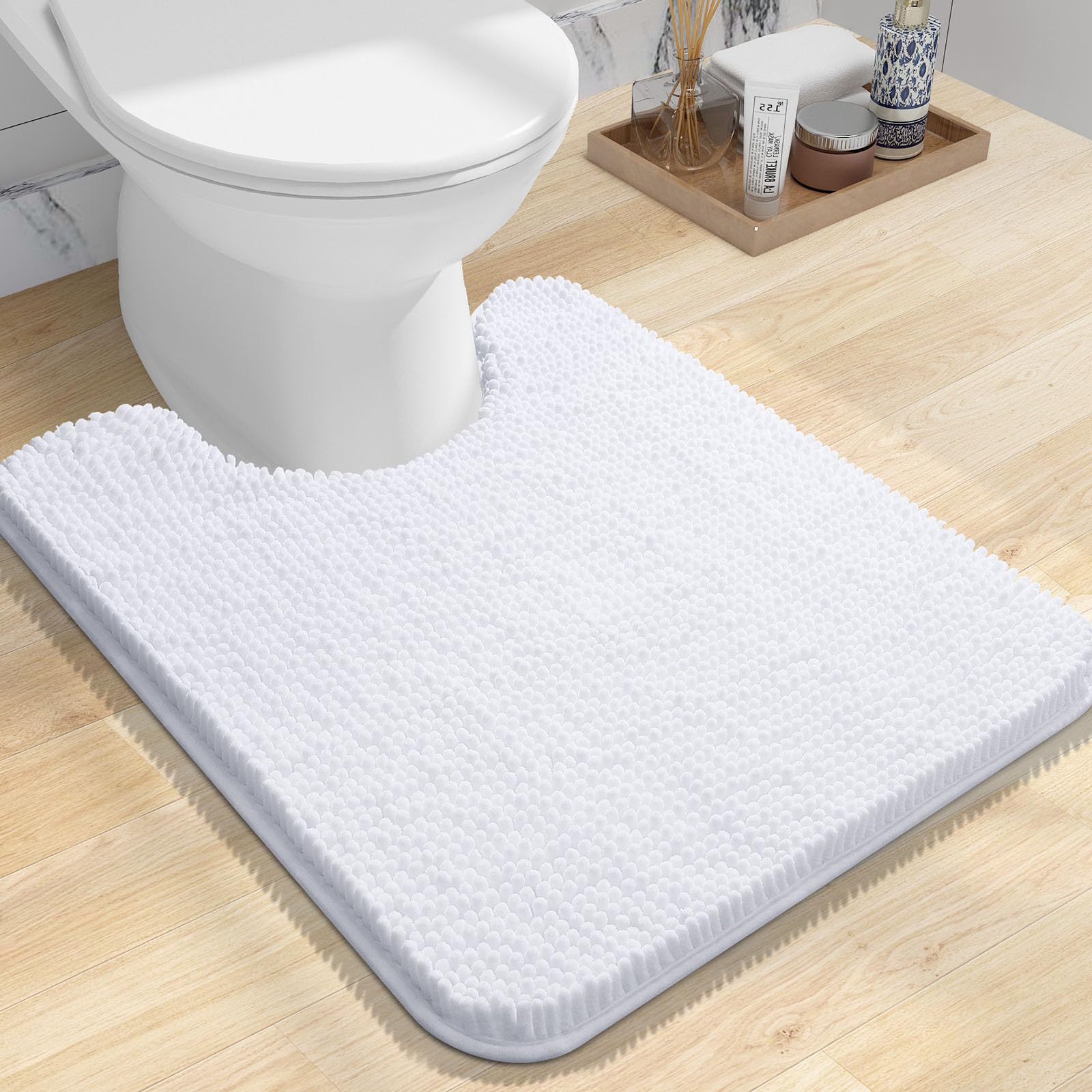 Olanly Toilet Rugs U-Shaped 24X20, Extra Soft Absorbent Chenille Contour Bathroom Rugs For Toilet, Dry Quickly, Machine Washable