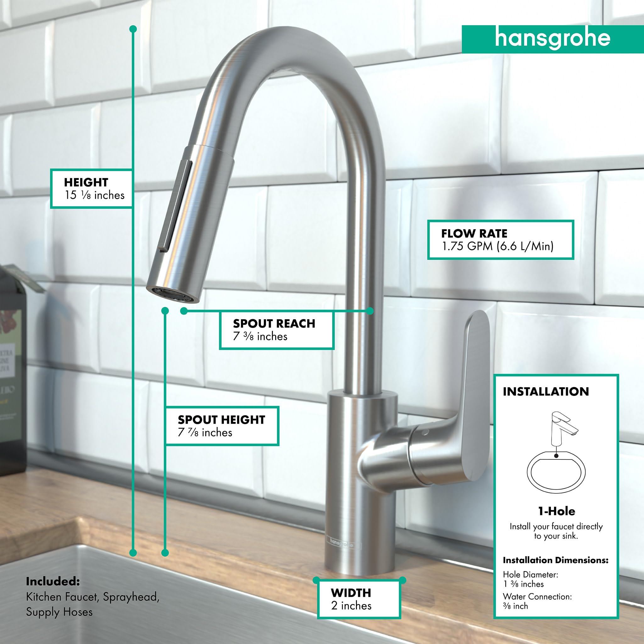 Hansgrohe Focus Stainless Steel Bar Kitchen Faucet, Kitchen Faucets With Pull Down Sprayer, Faucet For Kitchen Sink, Magnetic Do