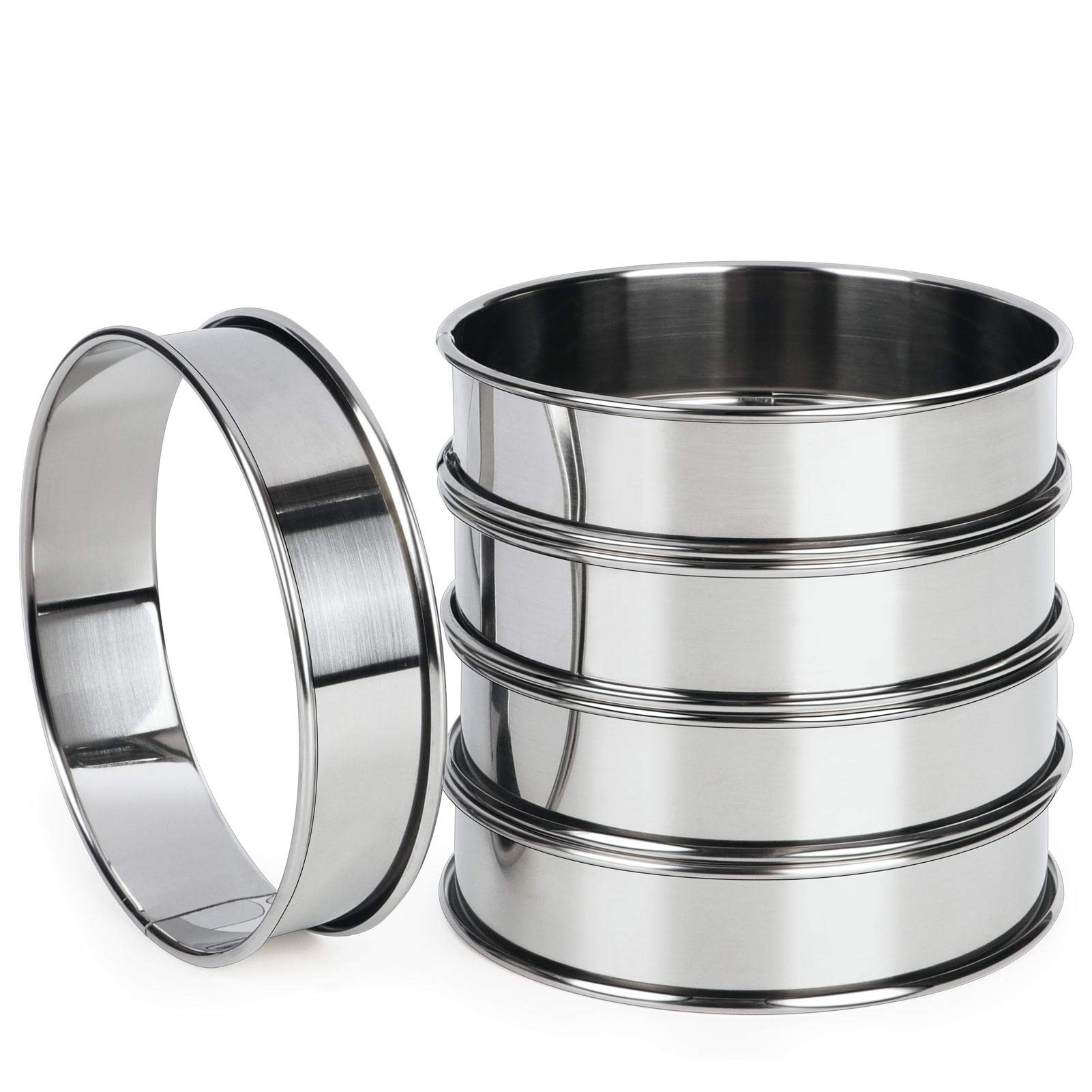 FANGSUN 4 Inch English Muffin Rings, Stainless Steel Crumpet Rings, Tart Rings for Baking, Double Rolled Nonstick Round Cake Rin