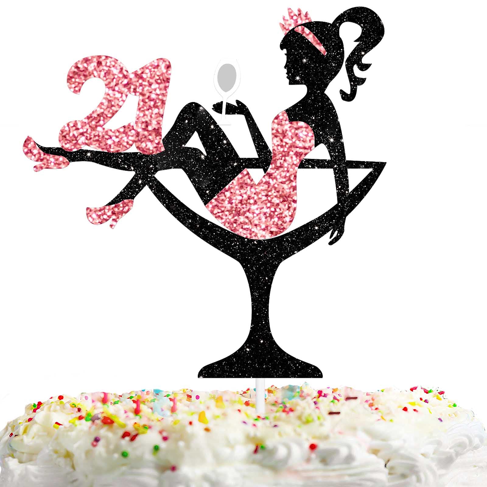 Sitting Girl Cake Topper Picks For Girl Lady 21St Birthday Makeup Spa Theme Party Decoration Supplies 21 Silhouette High Heeled