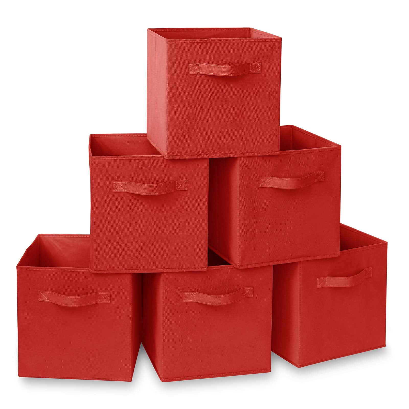 Casafield Set Of 6 Collapsible Fabric Cube Storage Bins, Red - 11'' Foldable Cloth Baskets For Shelves, Cubby Organizers & More