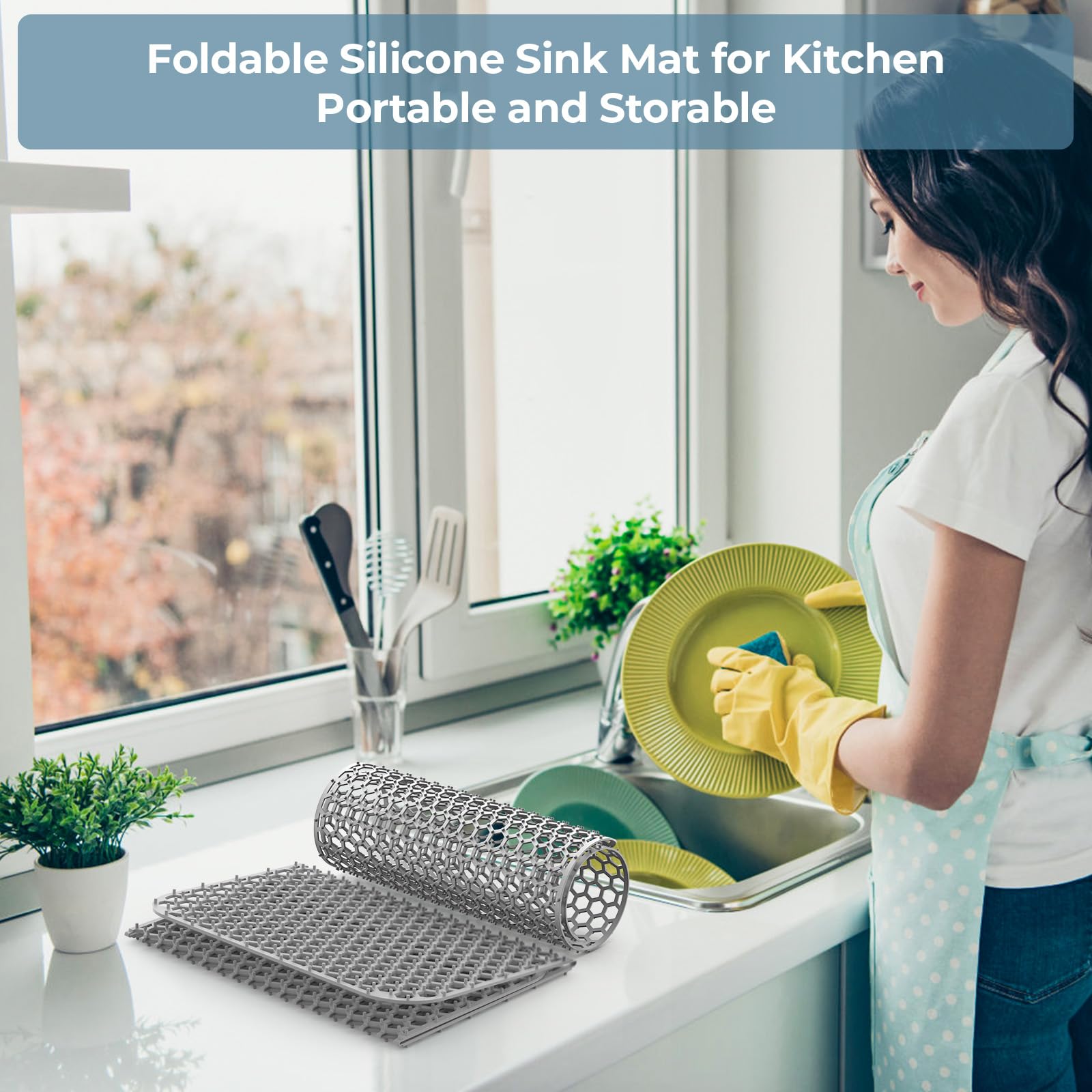 Toovem Silicone Sink Mat, 26 X 14 Inches Sink Protectors For Kitchen Sink With Center Drain, Non Slip, Heat Resistant Flexible S