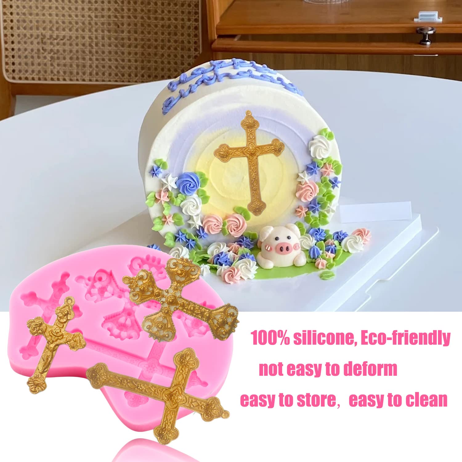 Mujiang Baptism Cake Decorations Cross Cake Mold Cross Silicone Mold Communion Dove Fondant Molds Praying Hand Mold For Baptism