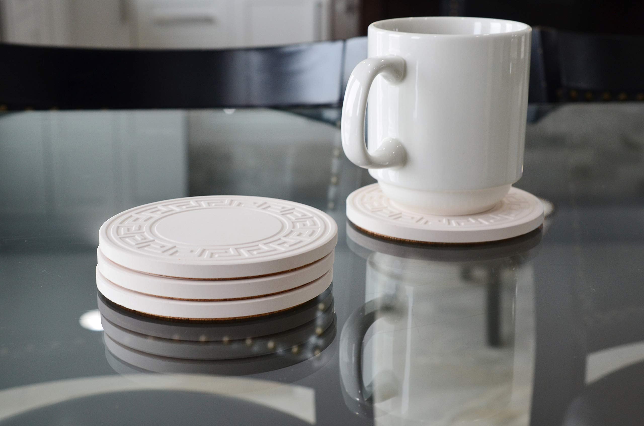 Coaster Stone Absorbent Stone Coasters  4-1/4-Inch  Greek Key Set of 4