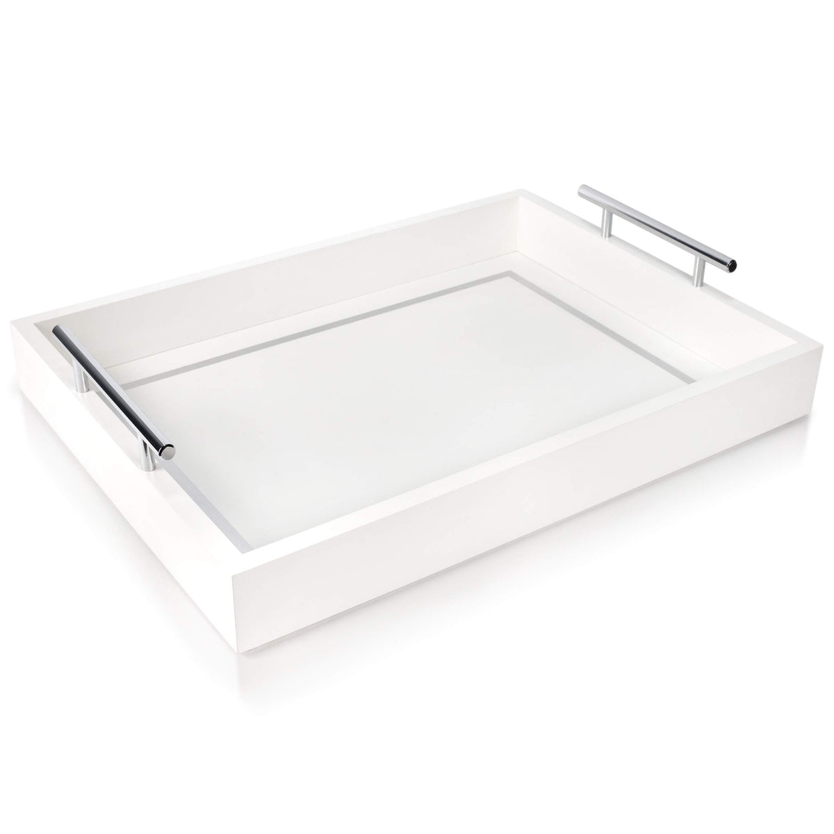 Deluxe Tray For Coffee Table - Beautiful White Tray Decor, White Coffee Table Tray Decor, White Serving Tray With Silver Metal H