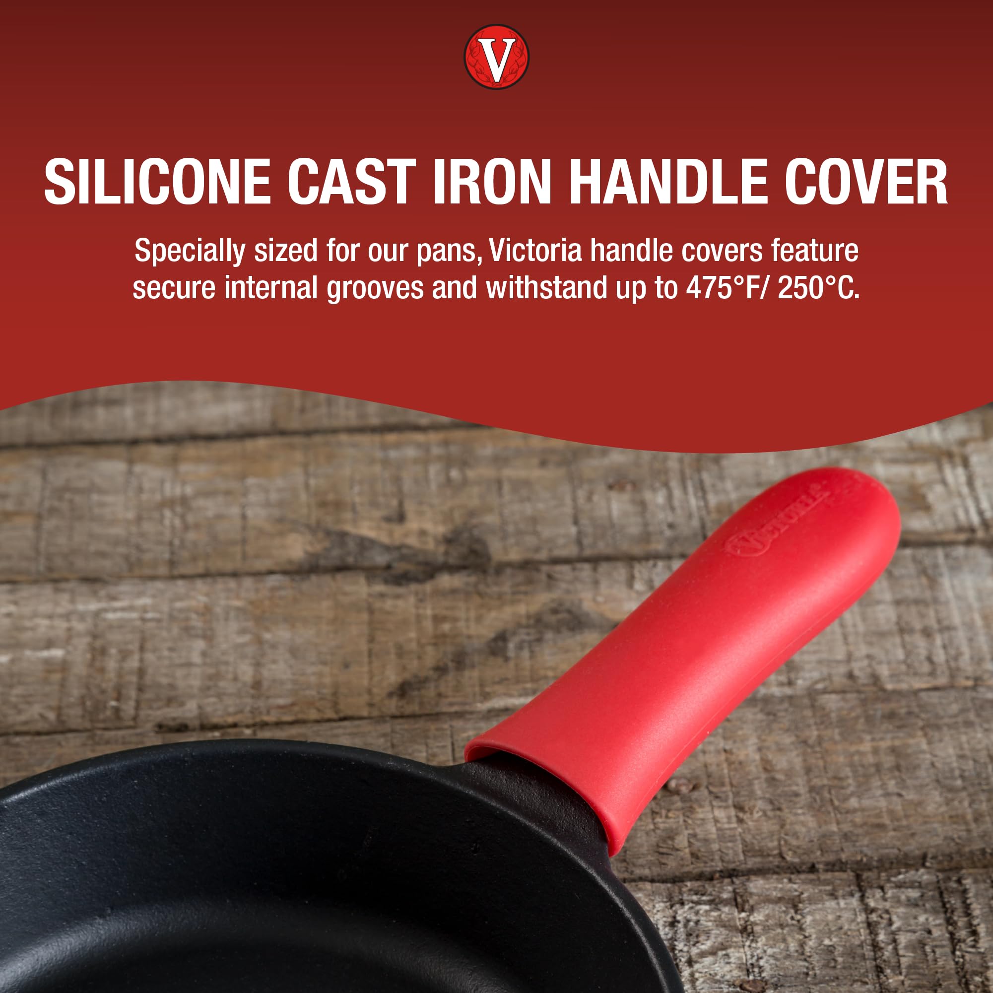 Victoria Silicone Cast Iron Handle Cover. For 10 To 12 Inch Skillets, Large, Red