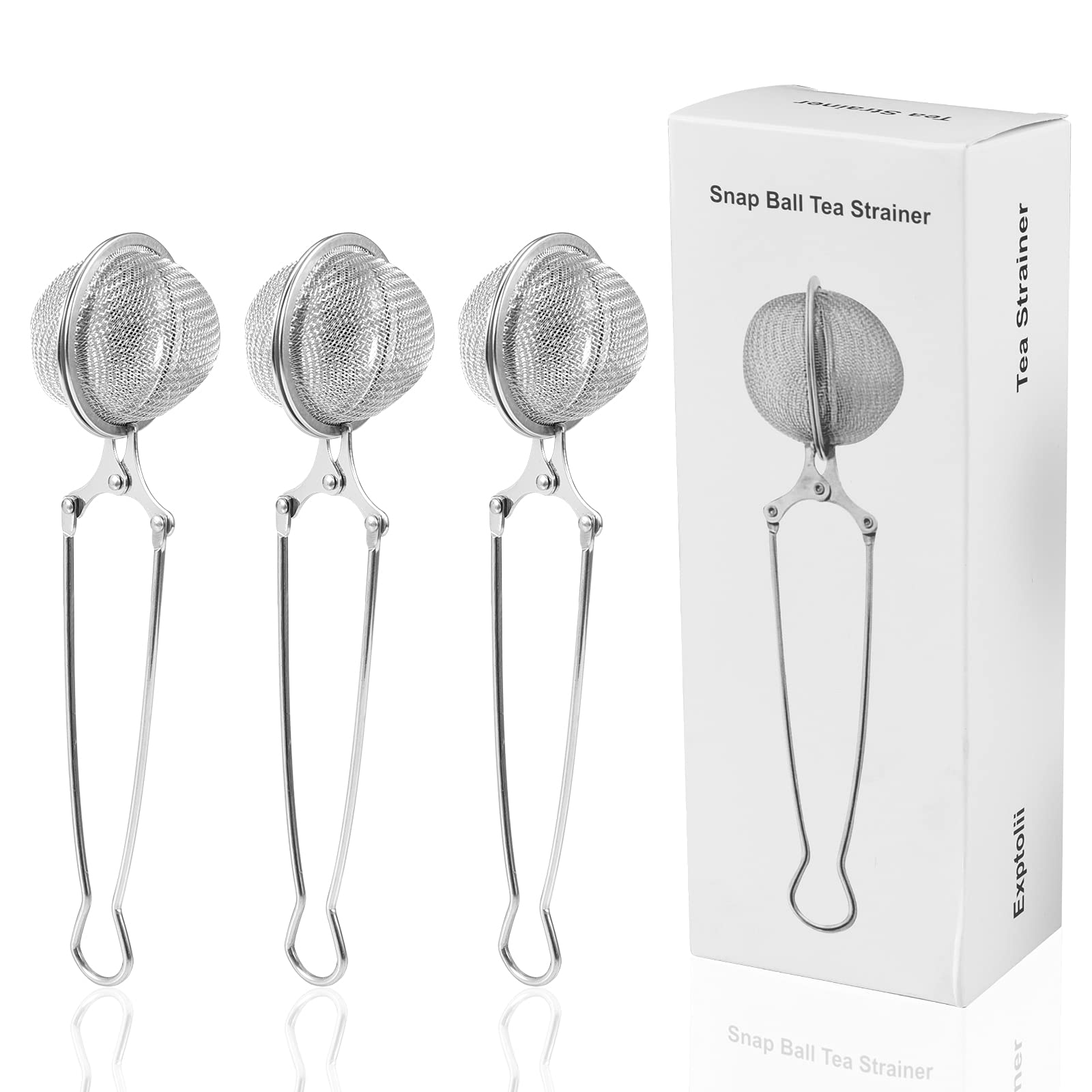 Snap Ball Tea Strainer, Exptolii 3 Pack Stainless Steel Tea Infuser Filter With Handle For Loose Leaf Tea, Spices, Seasonings