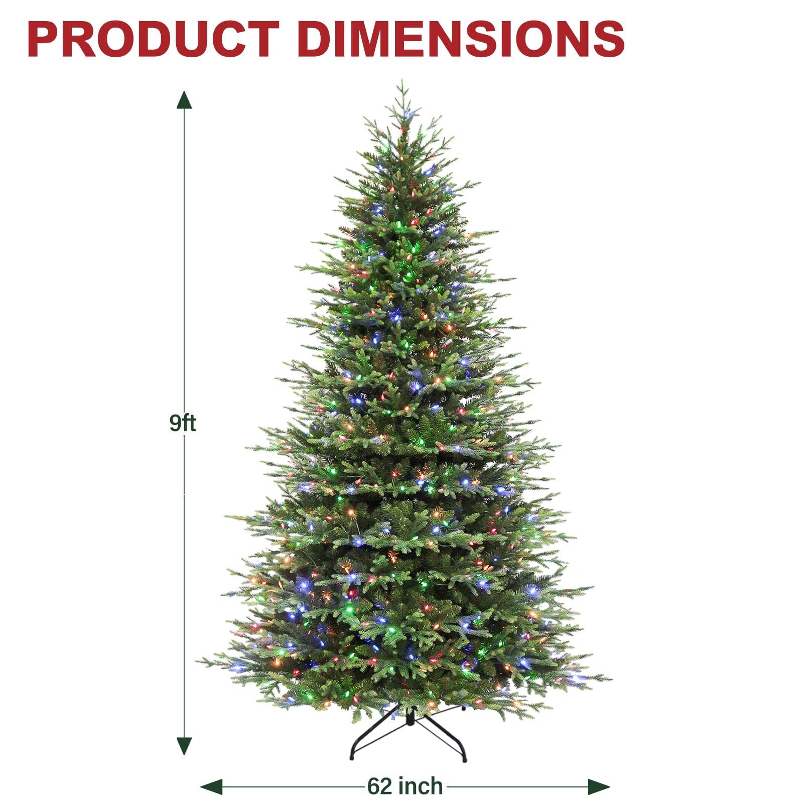 Hykolity 9 ft Prelit Christmas Tree, 5149 PE&PVC Branch Tips, Frasier Grande Artificial Christmas Tree with 600 Color Changing T