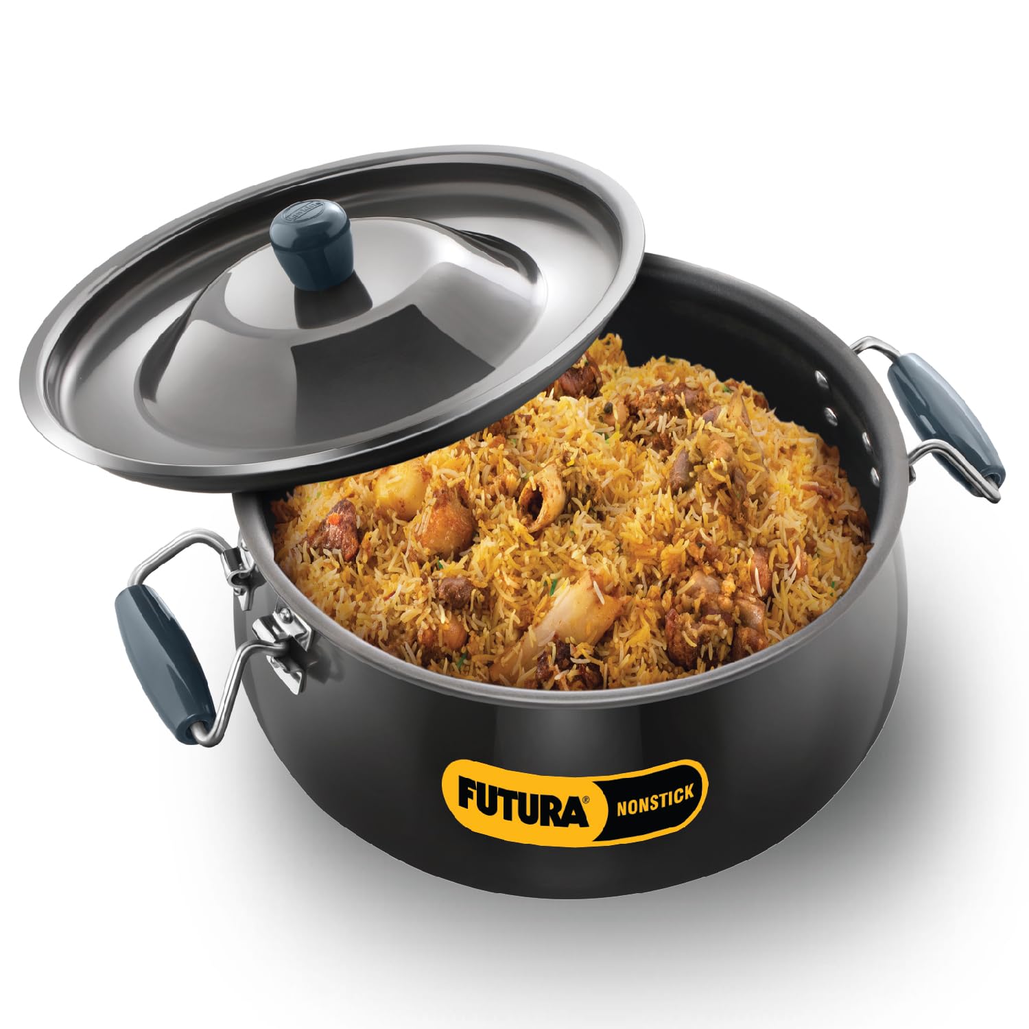 Hawkins Futura 12 Litre Bigboy Biryani Handi, Non Stick Pot With Hard Anodised Lid, Sauce Pan For Cooking And Serving Biriyani, 
