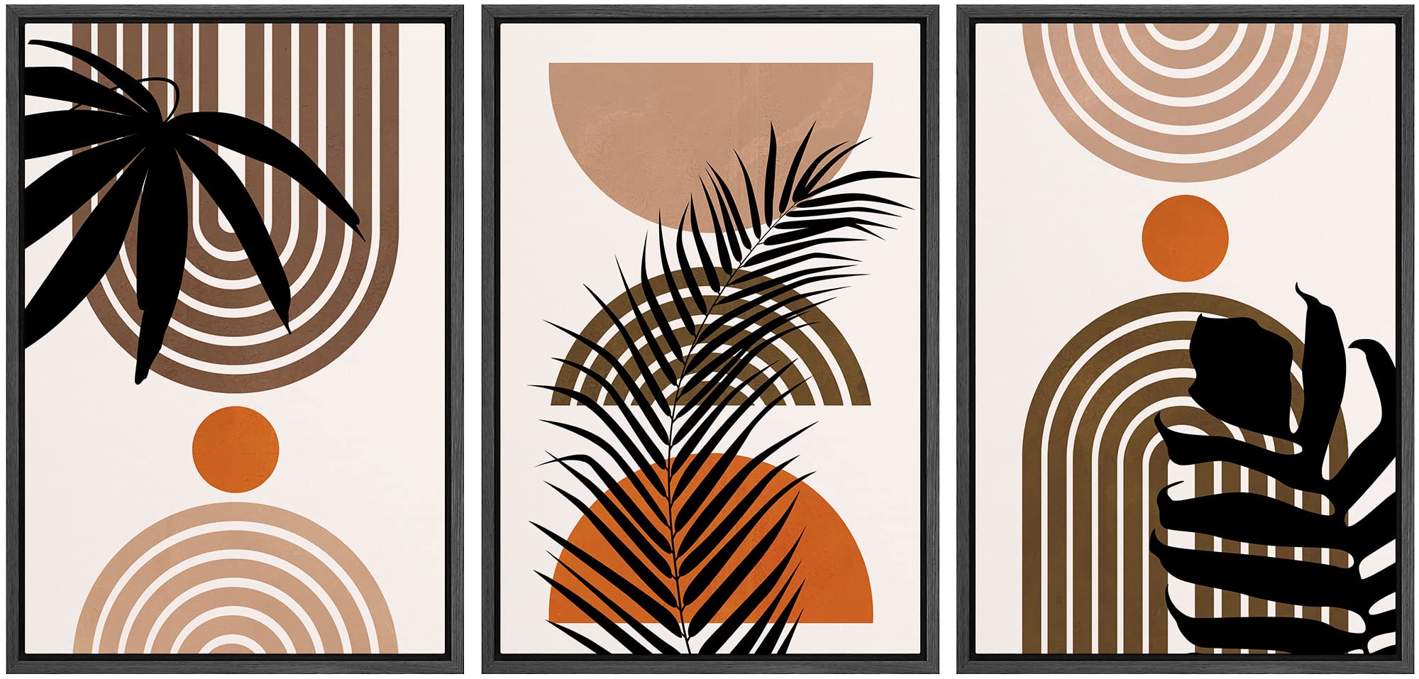 Idea4Wall Framed Canvas Print Wall Art Set Geometric Palm Leaf Silhouette Polygons Abstract Nature Illustrations Modern Art Nord