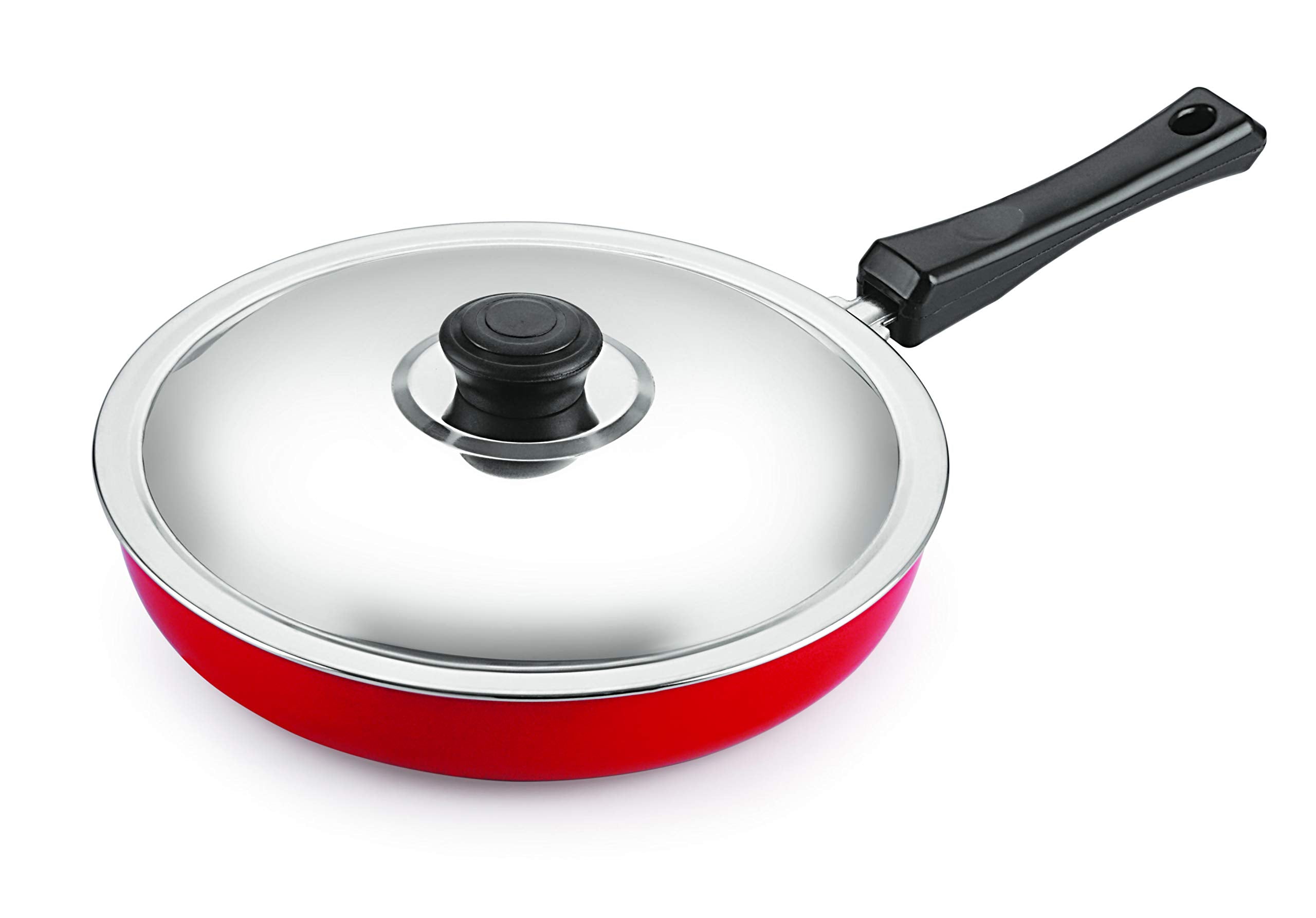 Nirlon Kitchen Cooking Non Stick Aluminium Gas Stove Compatible Fry Pan 26 Diameter Ligh Weight Durable With Steel Lid[3Mm_Fp_1