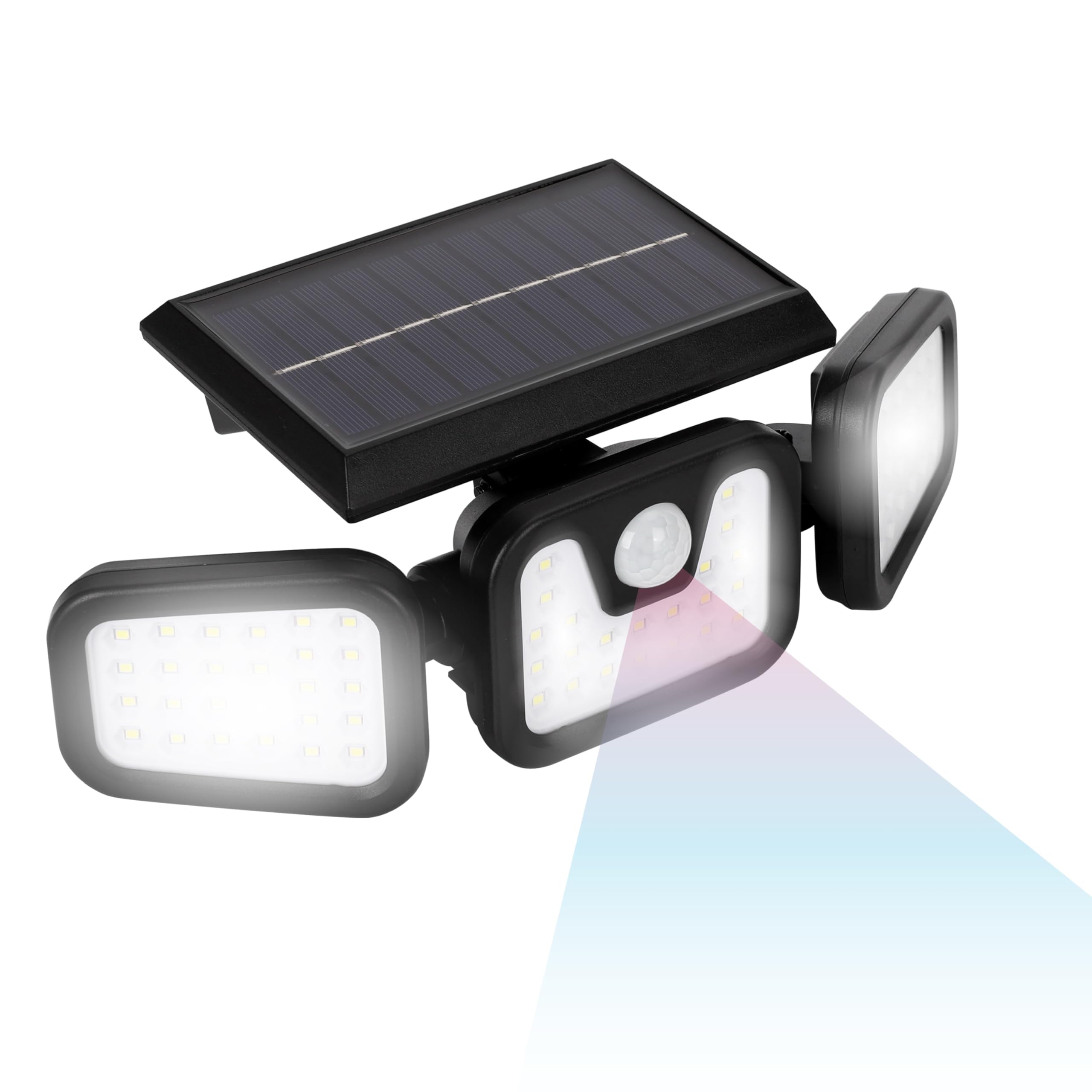 TECHKO 3-Head 185 Lumen Matte Black Solar Integrated LED Outdoor Motion Sensing Dusk to Dawn Security Flood Light SSL-308-1
