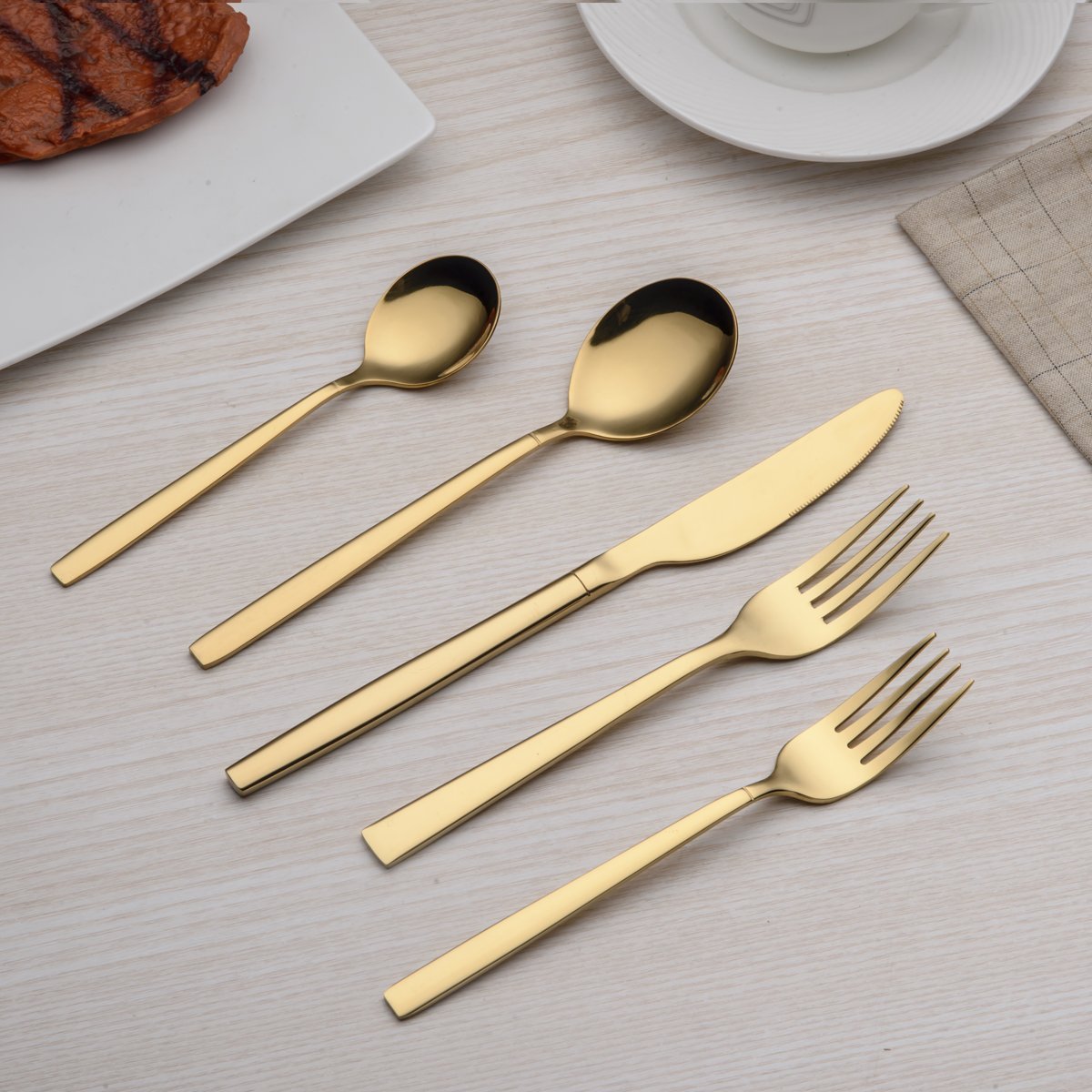 Berglander 20 Piece Titanium Gold Plated Stainless Steel Flatware Set, 20 Pieces Golden Silverware Set, Golden Cutlery Set, Serv