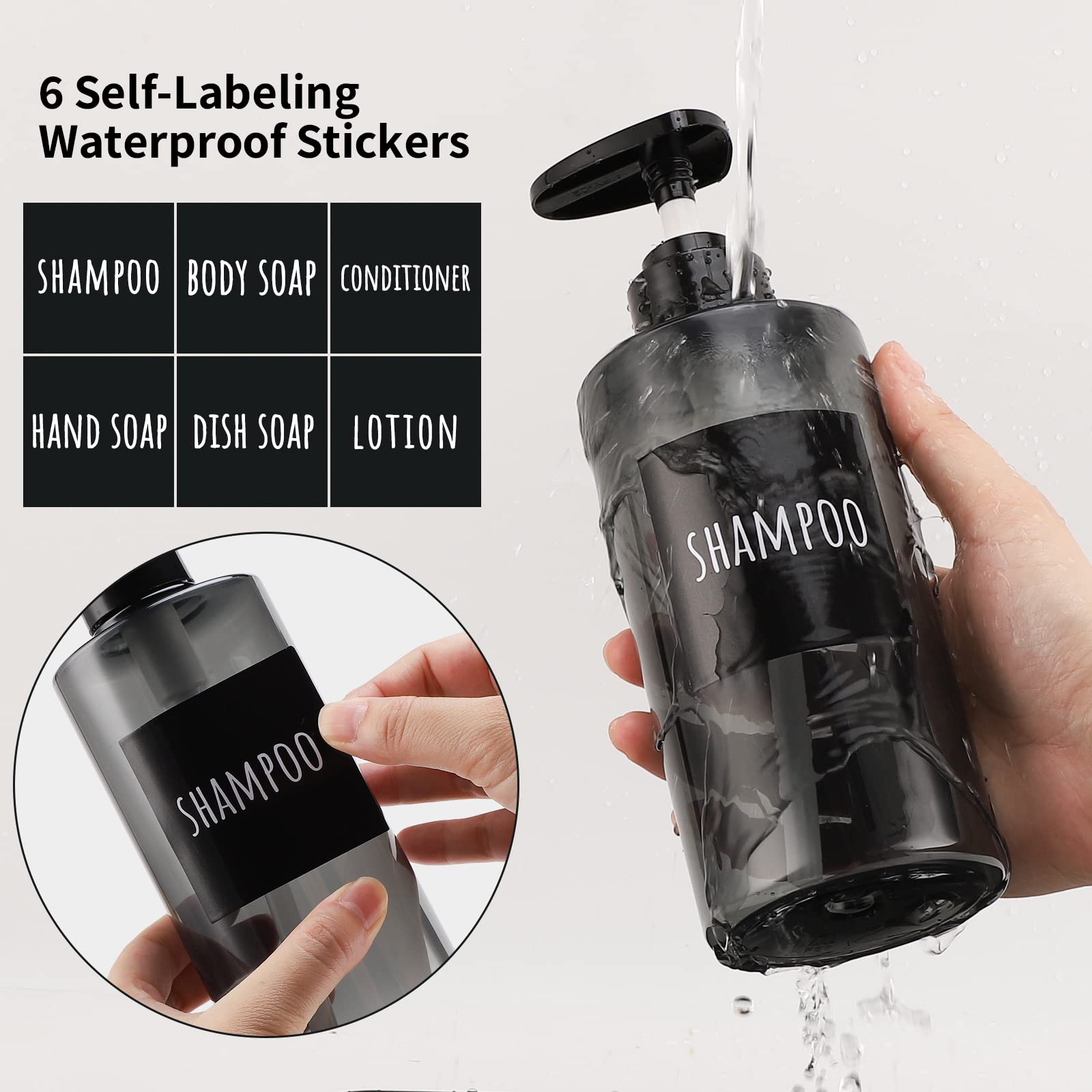Segbeauty Shower Bottles Refillable, 3Pcs 16.9Oz/500Ml Liquid Soap Dispenser With Labels, Empty Plastic Soap Lotion Pump Press B