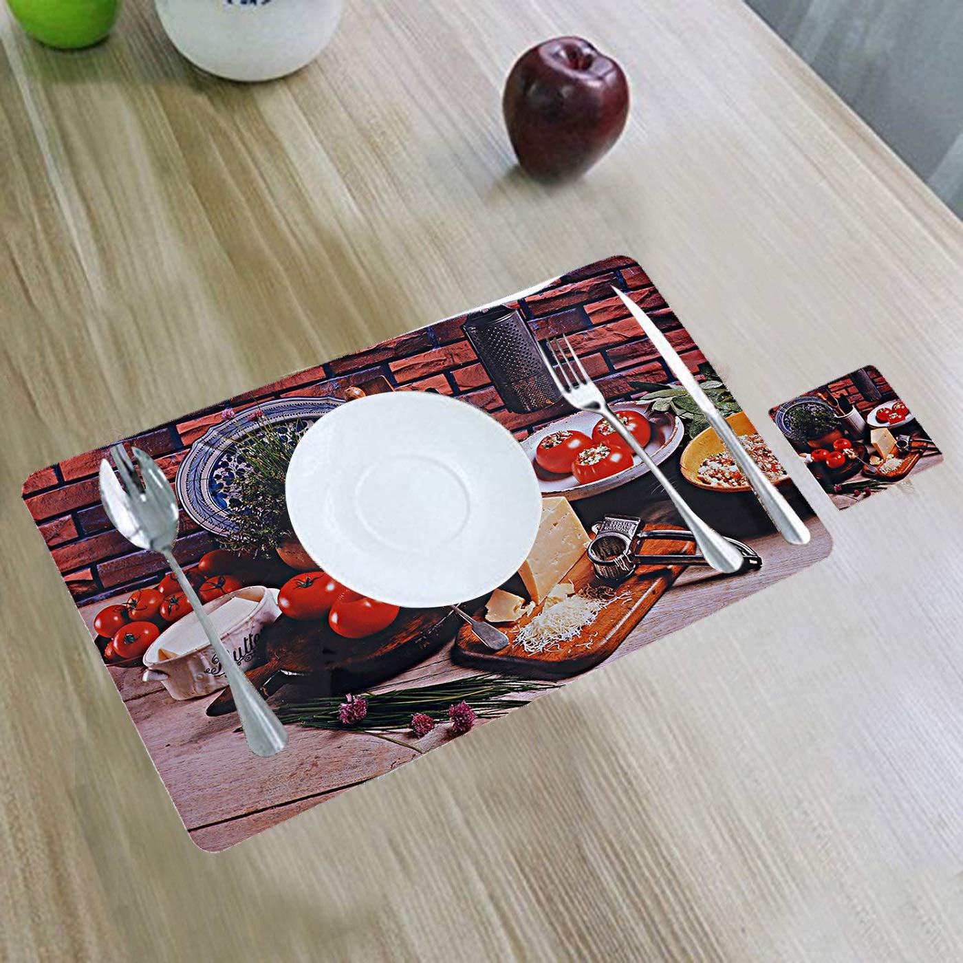 Kuber Industries Basket Design Pvc 6 Piece Dining Table Placemat Set With Tea Coasters (Brown)-Ctktc32192