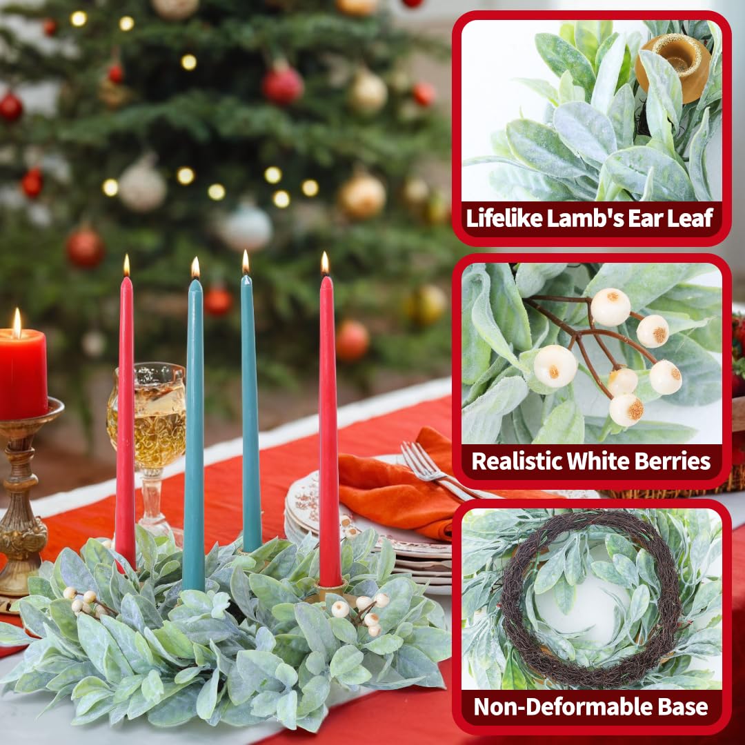 Seasons Candle Holder Wreath, Christmas Advent Centerpiece Decor,18 inch Candle Wreath Decorations for Table Indoor Home & Churc