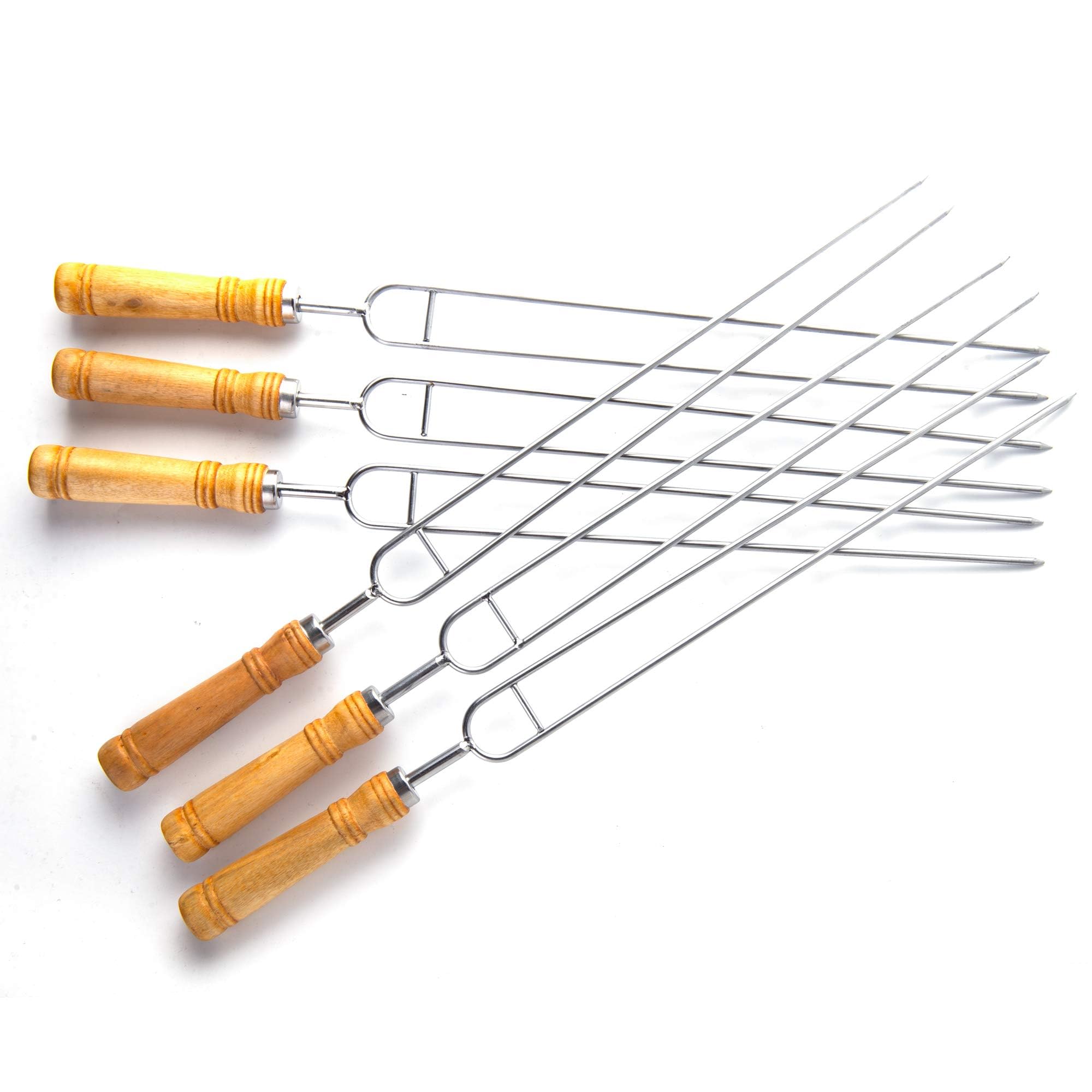 Imeea Double Skewers For Grilling Thickened Barbeque Skewers Stainless Steel Skewers For Kabobs Bbq Stick With Wood Handle, 16.5