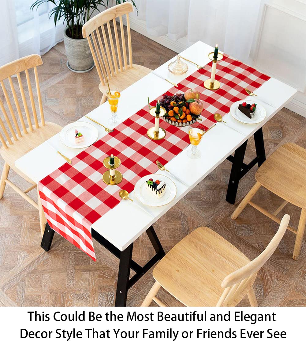Buffalo Check Table Runner 13 ' 'X108 ' ' Red And White Cotton Checkered Table Runner Buffalo Plaid Table Cover For Family Dinne