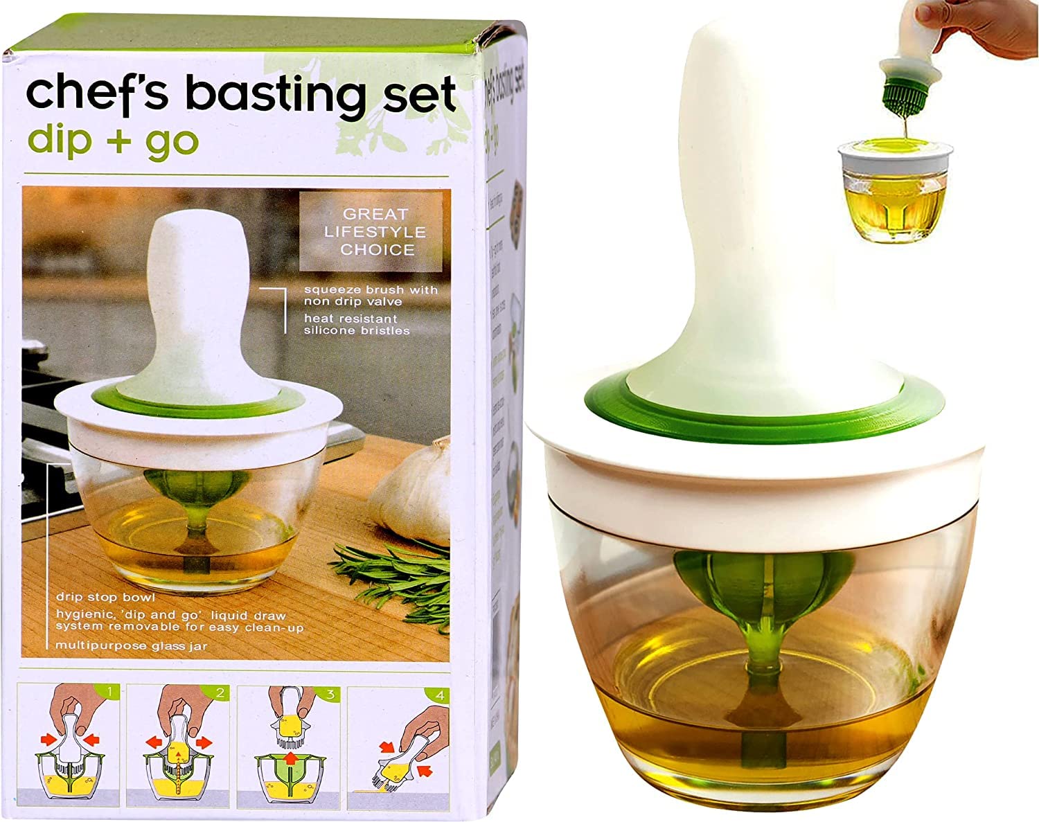 Deoxys Silicone ChefS Basting Oil Brush Set(6.5Inch, White And Green)
