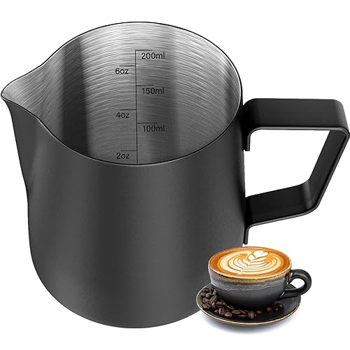 HULISEN 6.8oz/200ml Milk Pitcher  Stainless Steel Espresso Latte Steaming Frothing Pitcher  Coffee Milk Frother Maker  Pour Cup