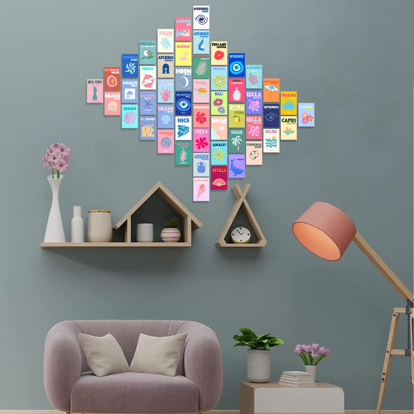 Beach Preppy Room Decor Aesthetic Wall Collage Of 50Pcs,Preppy Beach Posters For Bedroom,Cute Preppy Wall Decor,Danish Preppy Wa