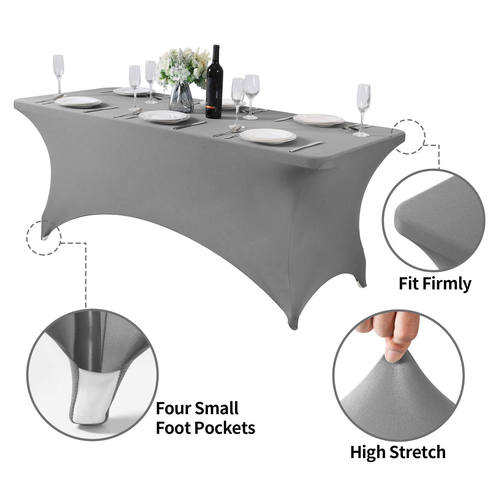 Hezuzo Spandex Table Cover For 6Ft Table Universal Fitted Stretch Tablecloth For Party, Banquet, Wedding And Events-Gray