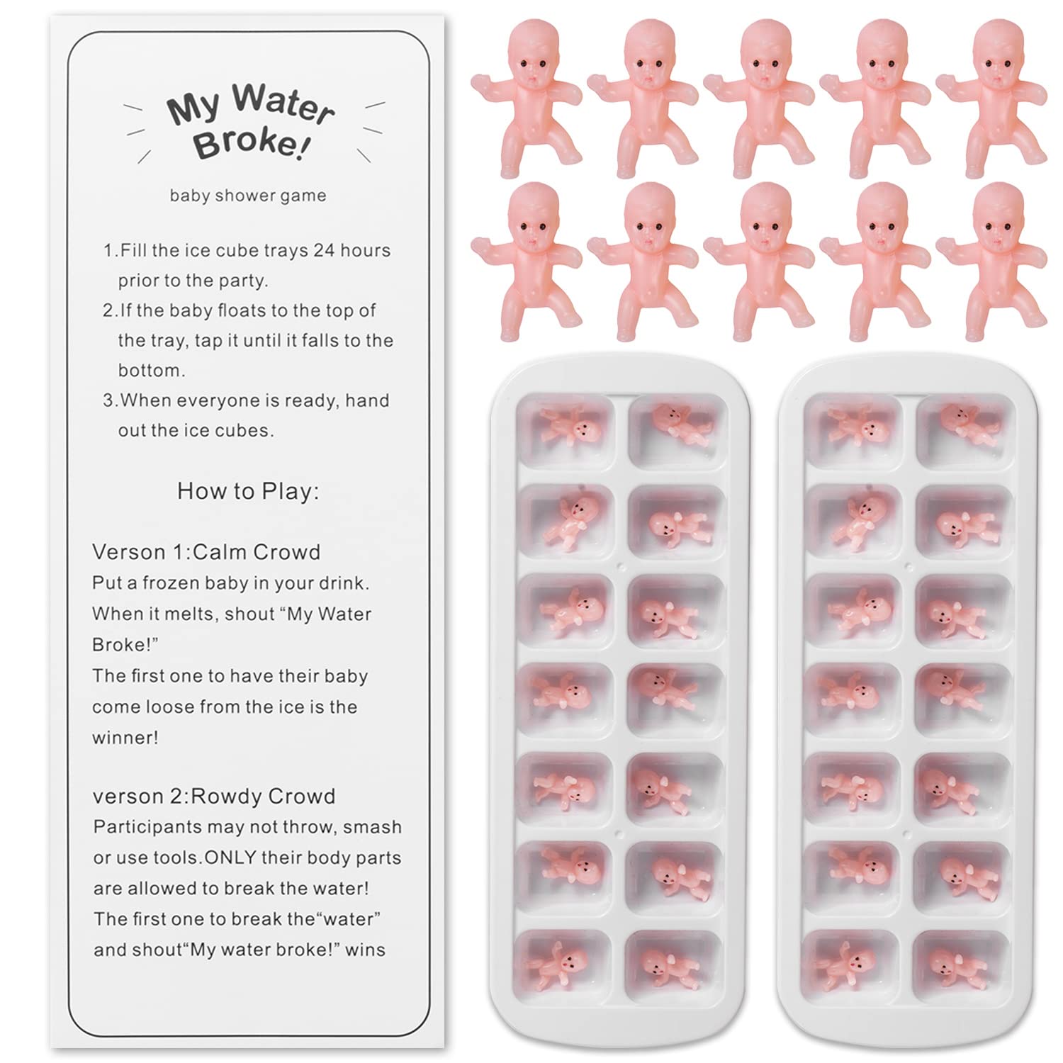 Zjjzgyxintai My Water Broke Baby Shower Game With 80 Mini Plastic Babies, 3 Ice Cube Trays And 1 Sign, Used For Baby Shower Game