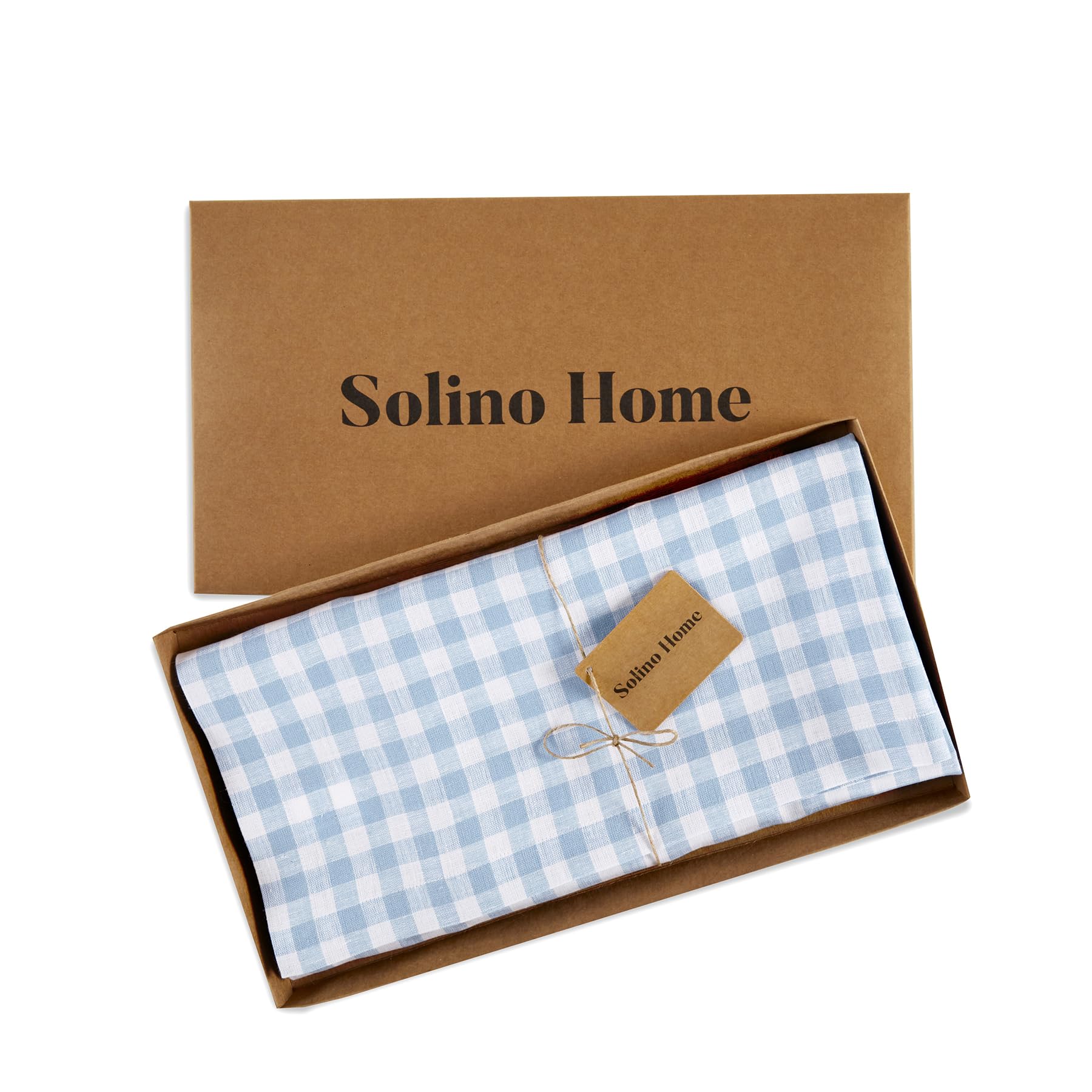 Solino Home Check Linen Square Tablecloth 52 X 52 Inch - 100% Pure Linen Blue Bell Plaid Table Throw - Gingham Check, Machine Wa