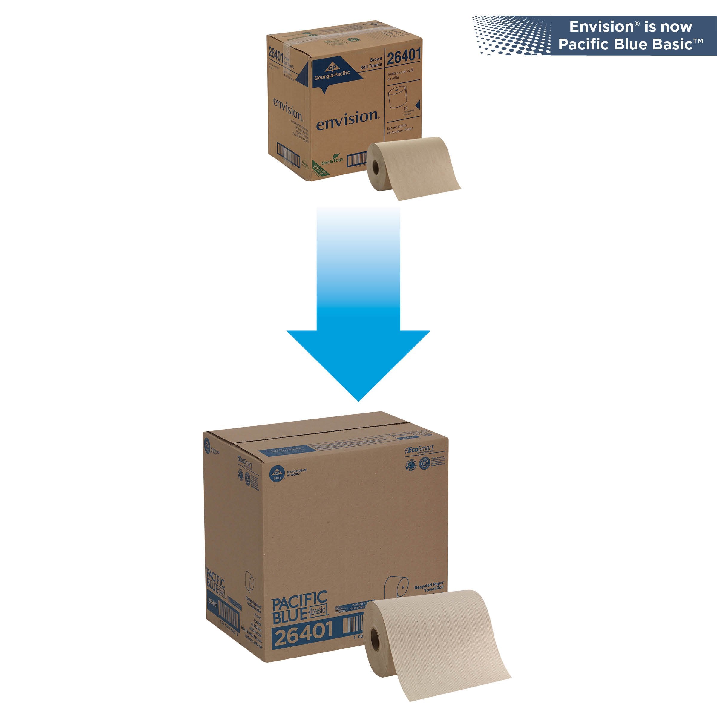 Pacific Blue Basic Recycled Paper Towel Roll (Previously Branded Envision) by GP PRO (Georgia-Pacific)  Brown  26401  350 Feet Per Roll  12 Rolls Per Case