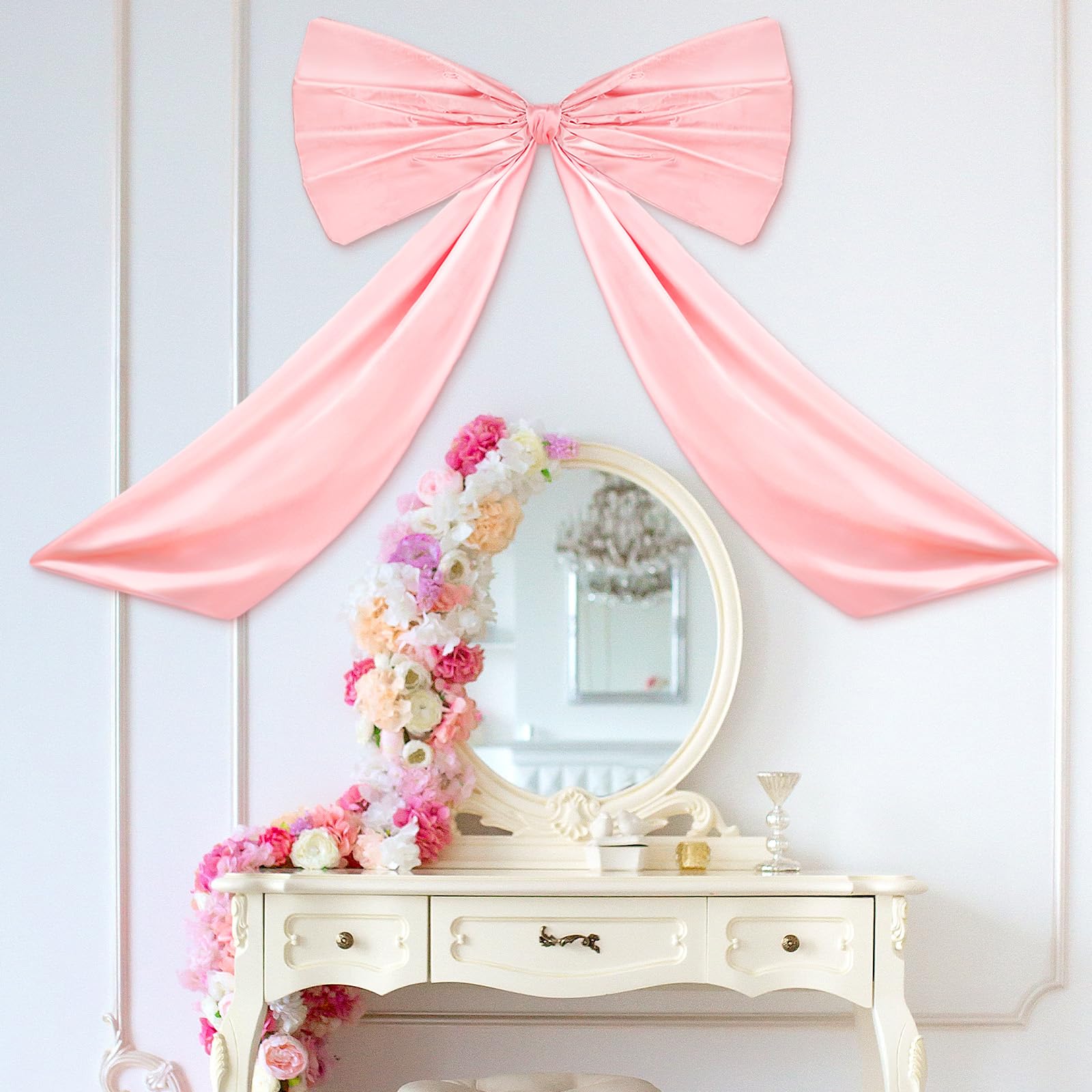 Wavwavw Bow Decor Large Bow for Room, Coquette Giant Ribbon Tie for Birthday Party Backdrop Wall Decor(Pink,24 x 36 Inches)