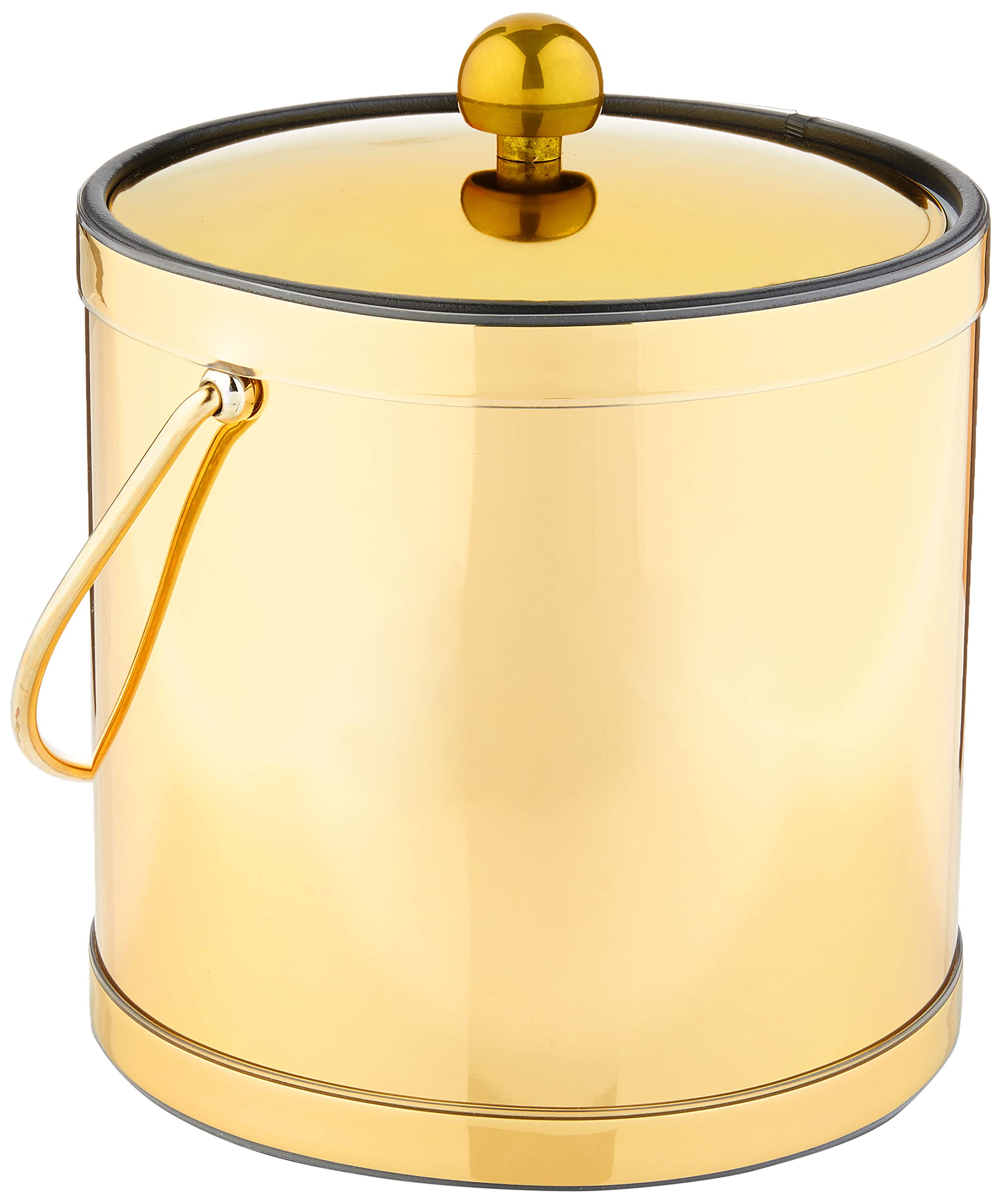 Kraftware Mylar Ice Bucket Polished Brass Color With Metal Lid, Double Wall Construction, Made In U.S.A.