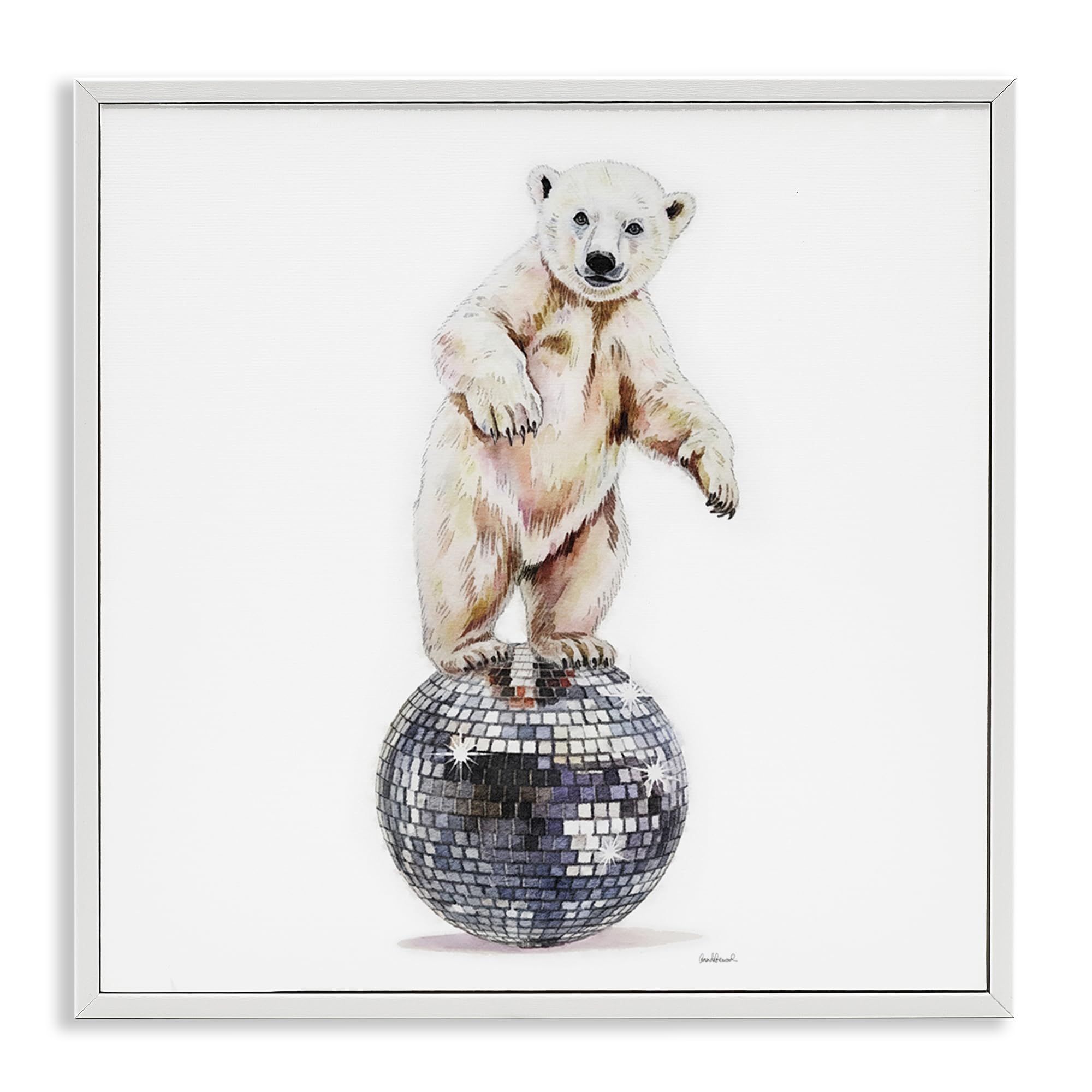 Stupell Industries Polar Bear on Disco Ball White Framed Giclee Art, design by Amanda Greenwood, 17 x 17