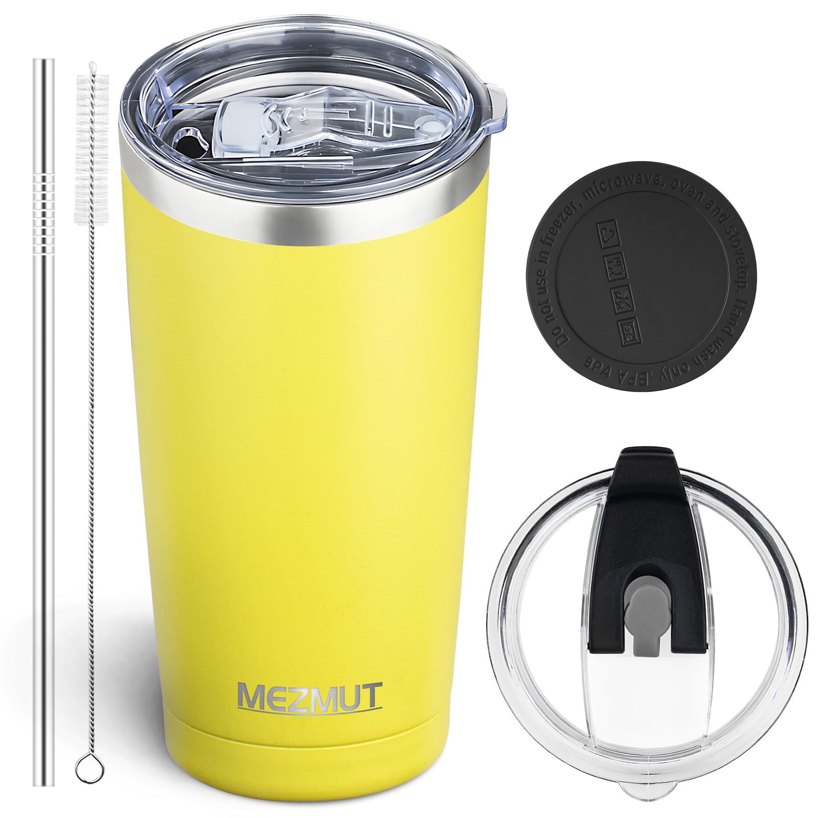 MEZMUT 20oz Insulated Tumbler Travel Coffee Mug with Lid Straw(Yellow,1)