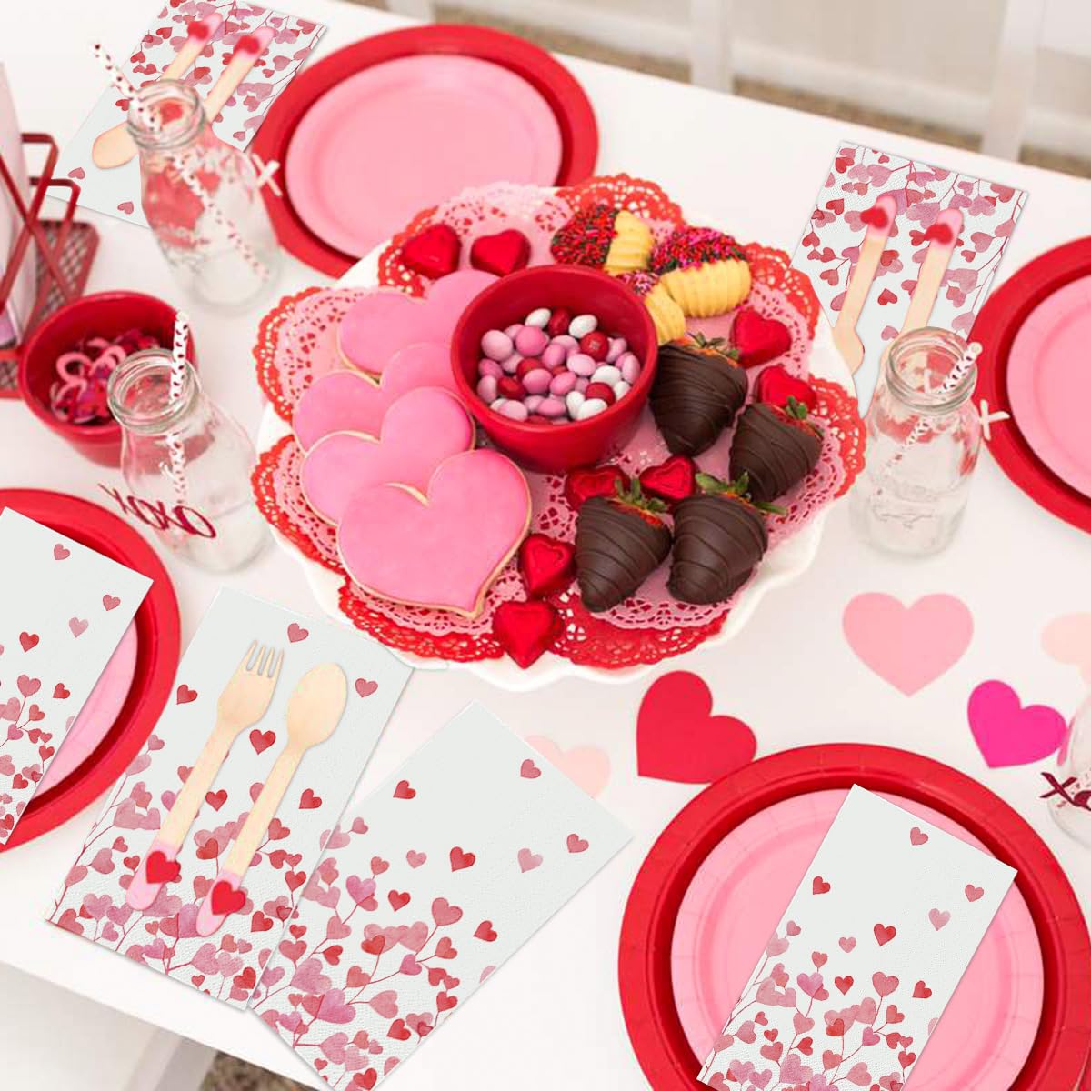 Horaldaily 100 Valentine Disposable Paper Decorative Guest Napkins, Pink Red Love Tree Hand Towel For Party Lunch Dinner Kitchen
