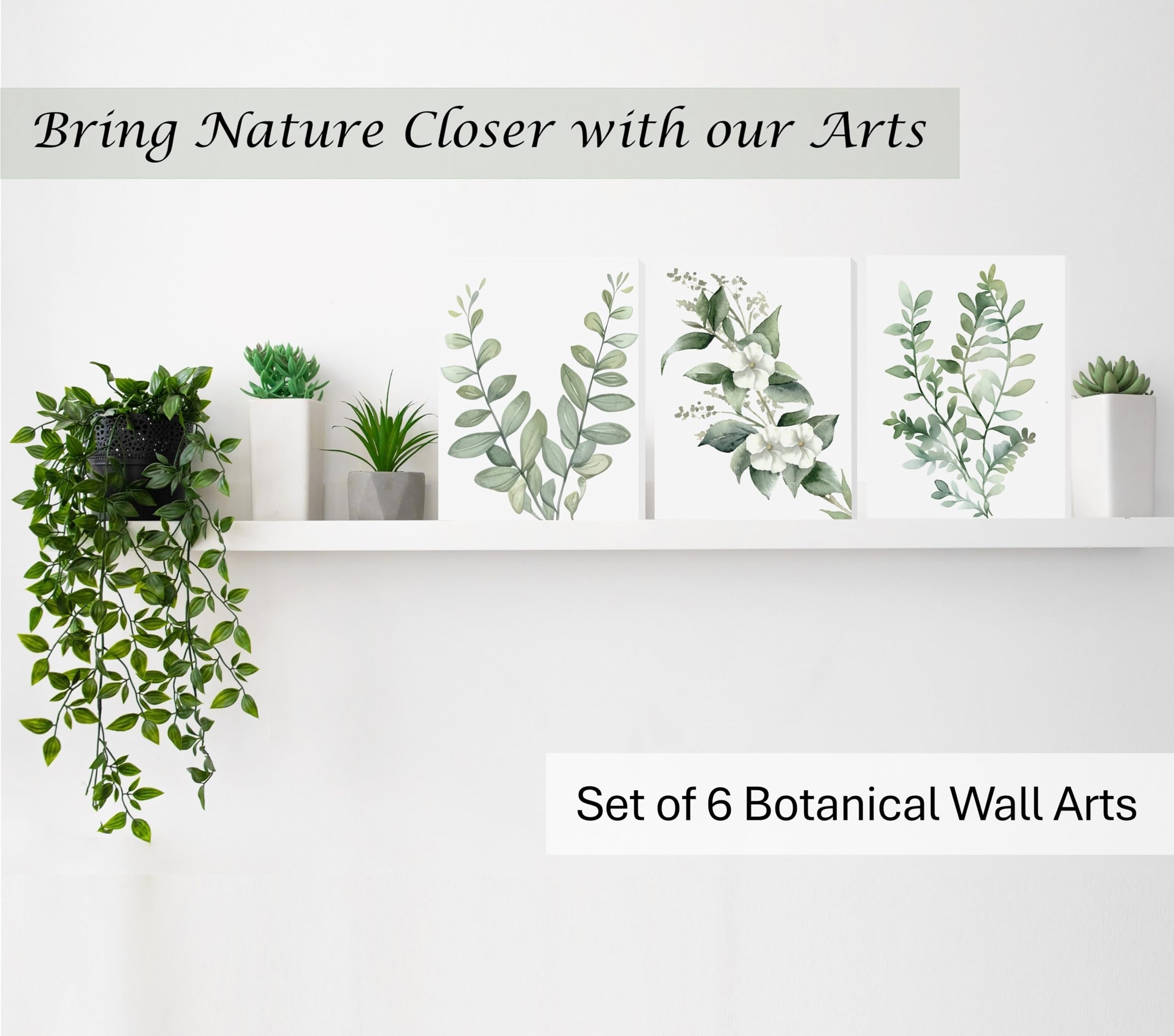 Induslyfe Framed Eucalyptus Sage Green Botanical Plant Wall Art Canvas Decor Set Of 6, Nature Wall Art Prints Posters Art, Eucal