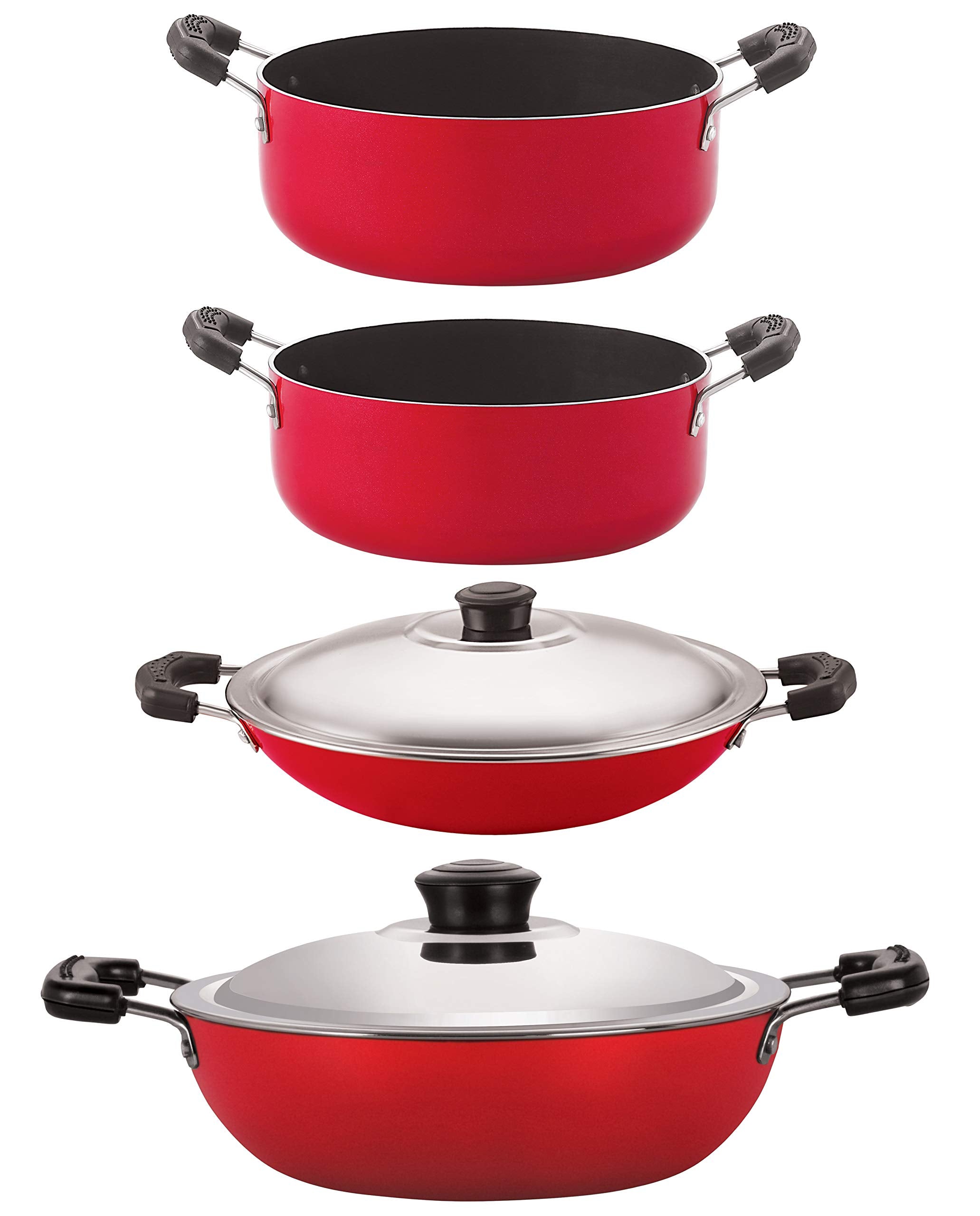 Nirlon 3 Layer NonStick Coated Gas Compatible Cookware Combo Gift Item Set, 4 Piece Set
