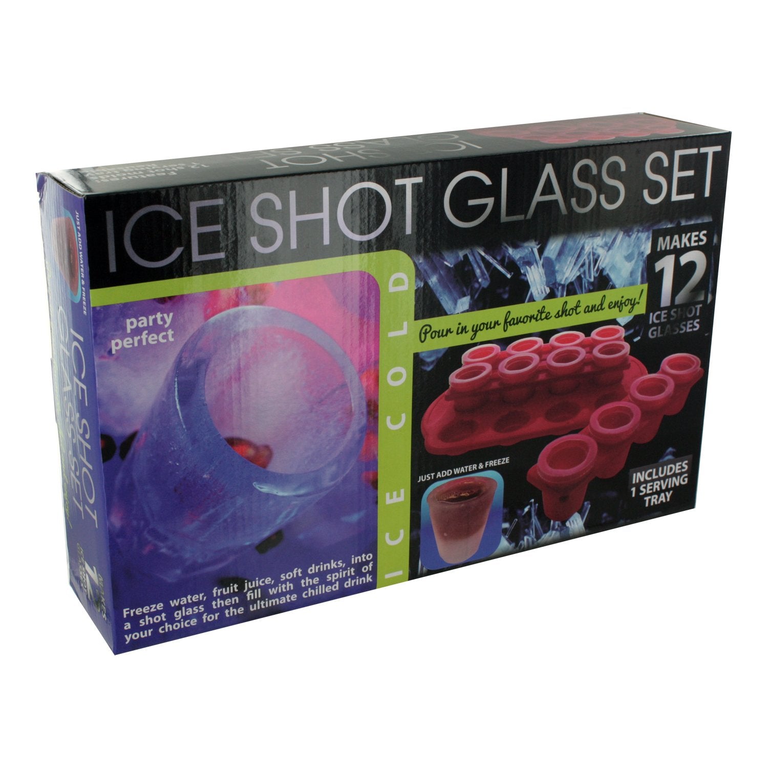 Party Freezer Ice Shot Glasses Maker, Plastic, Red, Set Of 12 (Oc673)