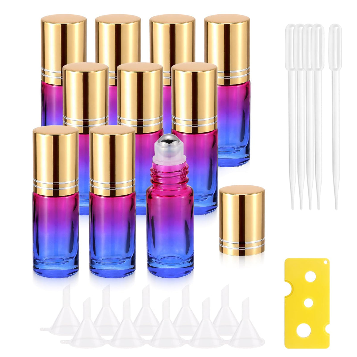Jiuwu 10 Pack 5Ml Rose-Blue Gradient Glass Stainless Ball Roller Bottles Essential Oils/Perfume/Aromatherapy/Organic Beauty Vial
