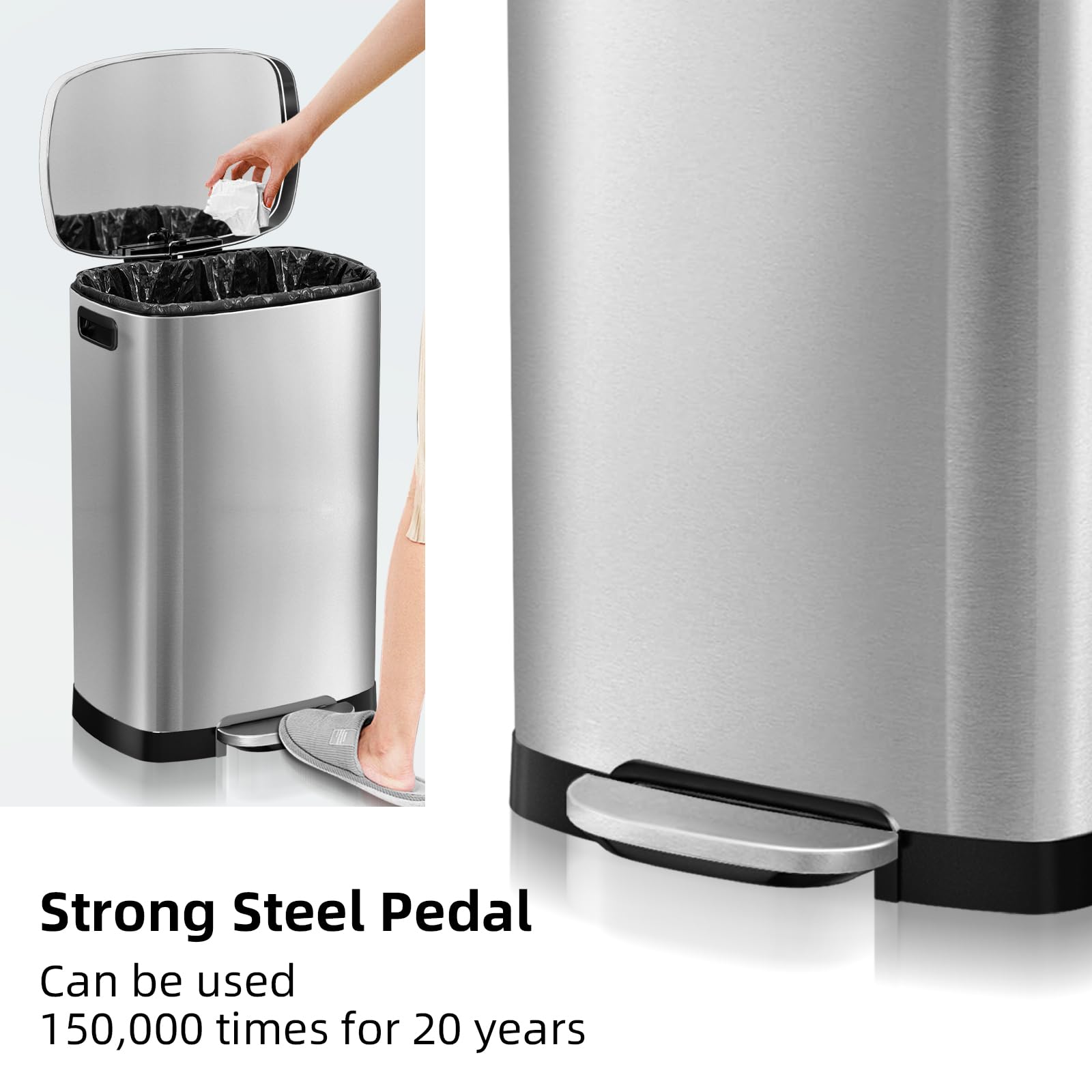 Kdbk 13 Gallon Trash Can With Lid, 50L Fingerprint Proof Stainless Steel Kitchen Trash Can With Removable Inner Bucket And Lid S