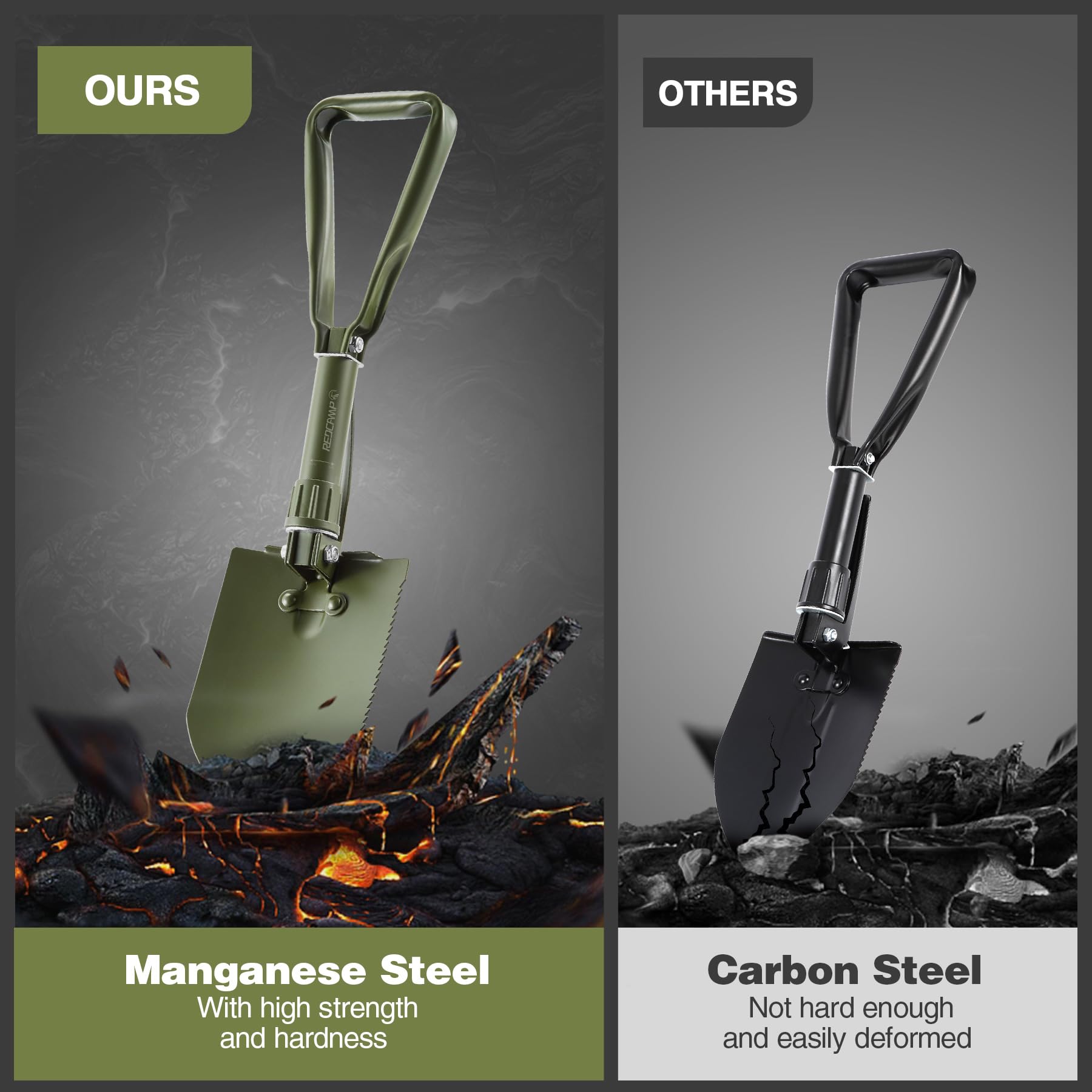 Redcamp 23 Military Folding Camping Shovel W/Cover,Portable Shovel With High Manganese Steel, Tactical Entrenching Tool Tri-Fo