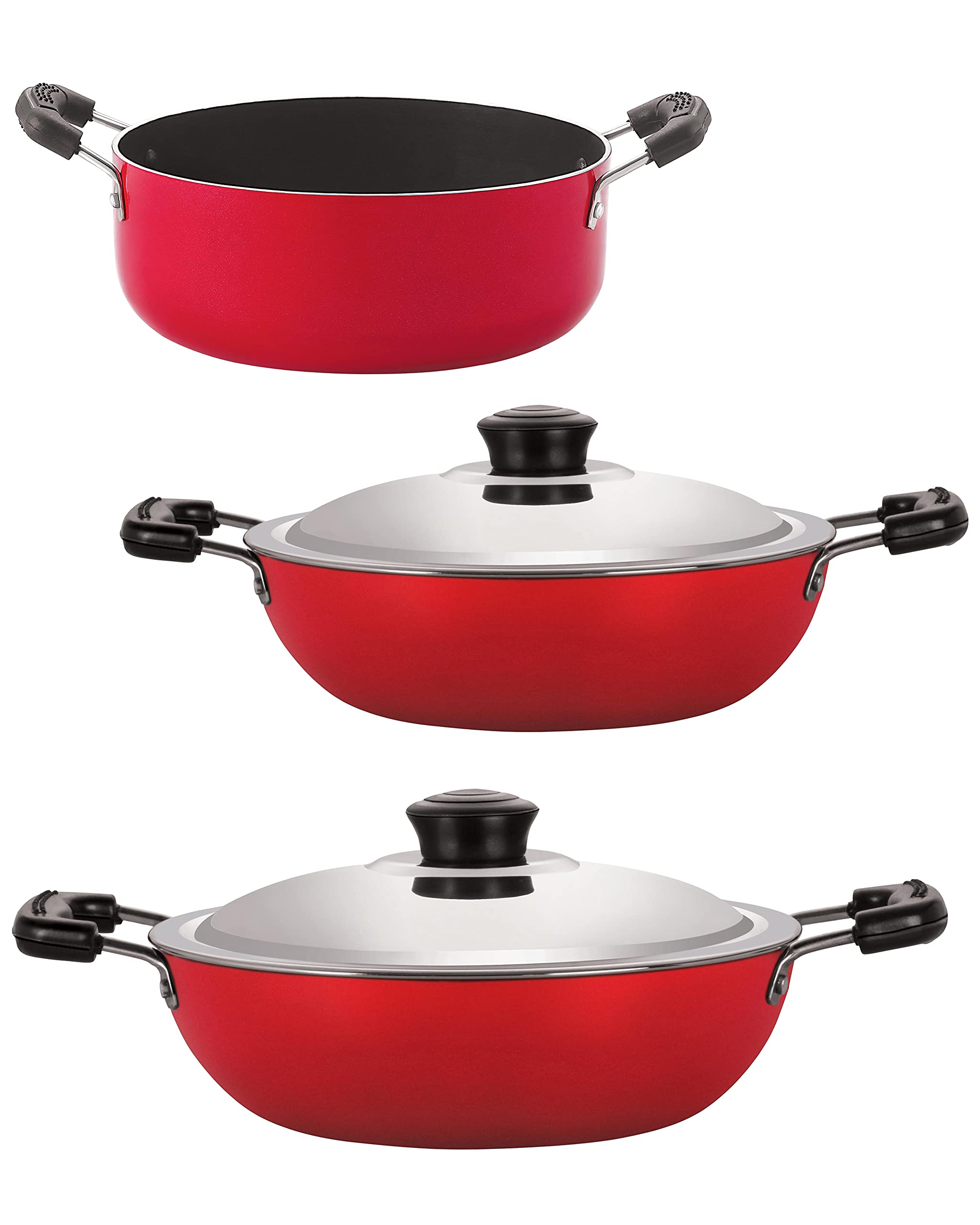 Nirlon Aluminium Non Stick Non Induction Cookware Set Of 3 Pieces (Dkd(B)_Dkd(J)_Cs24)