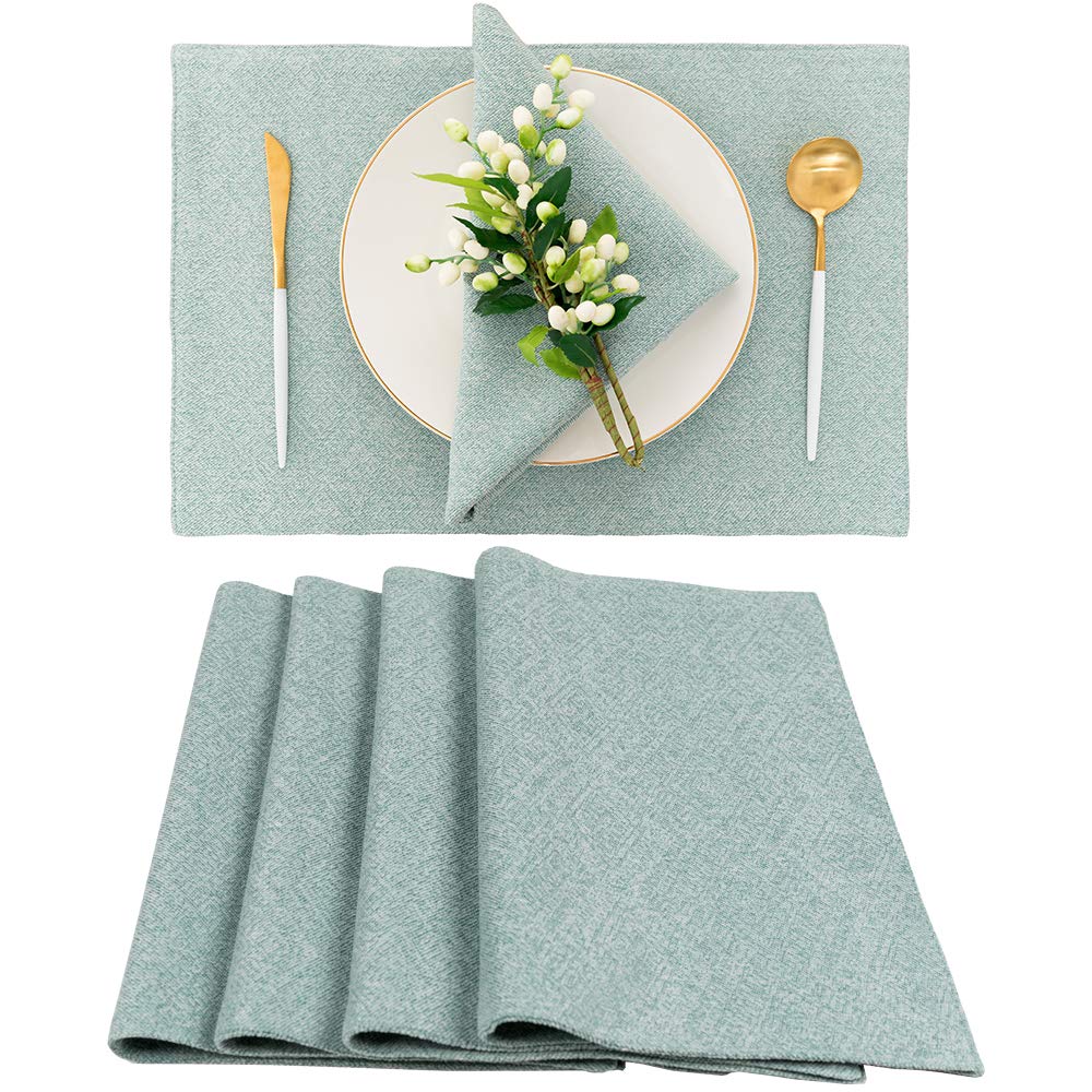 Heat Resistant Placemats Machine Washable - Spring Garden Home Party Decorative Woven Dining Table Mats Set Of 4, Teal