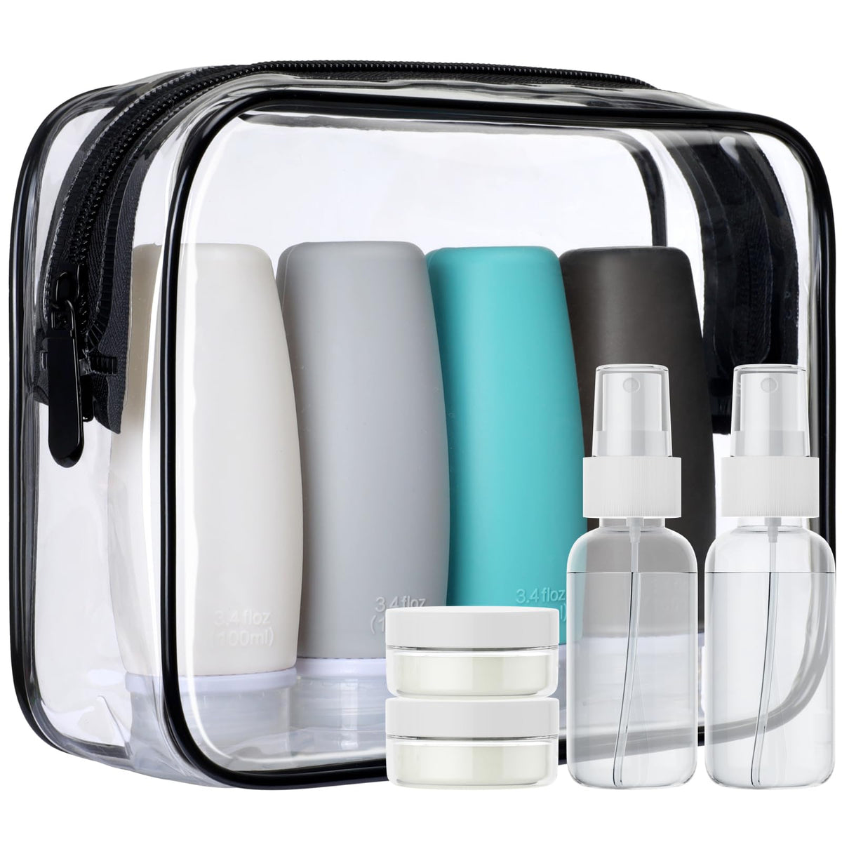 Packism Tsa Approved Toiletry Bottles - 9 Pack Leakproof 3.4Oz Silicone Travel Bottles For Toiletries, Travel Accessories With C